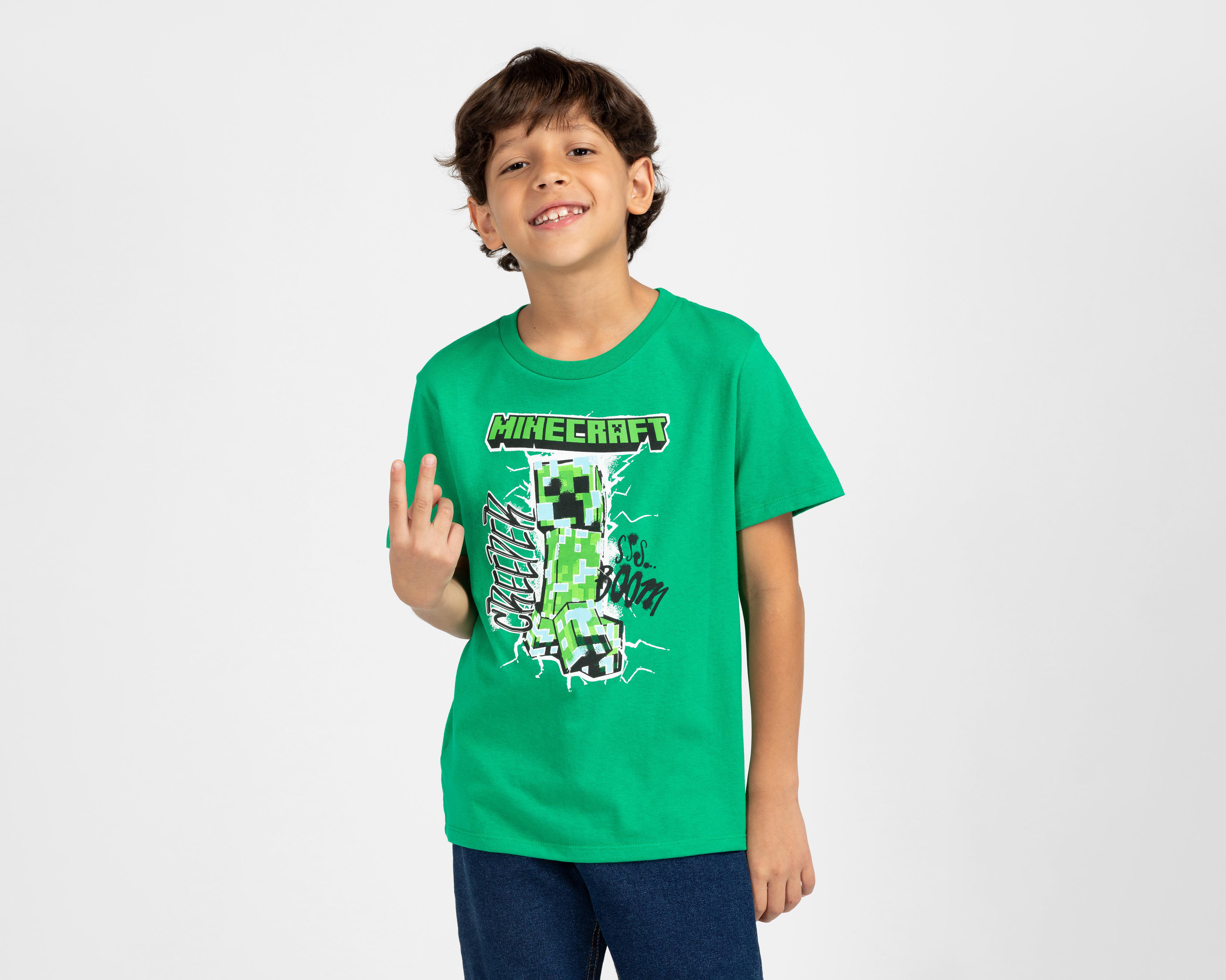 Foto 1 | Playera de Cuello Redondo Verde Minecraft para Niño