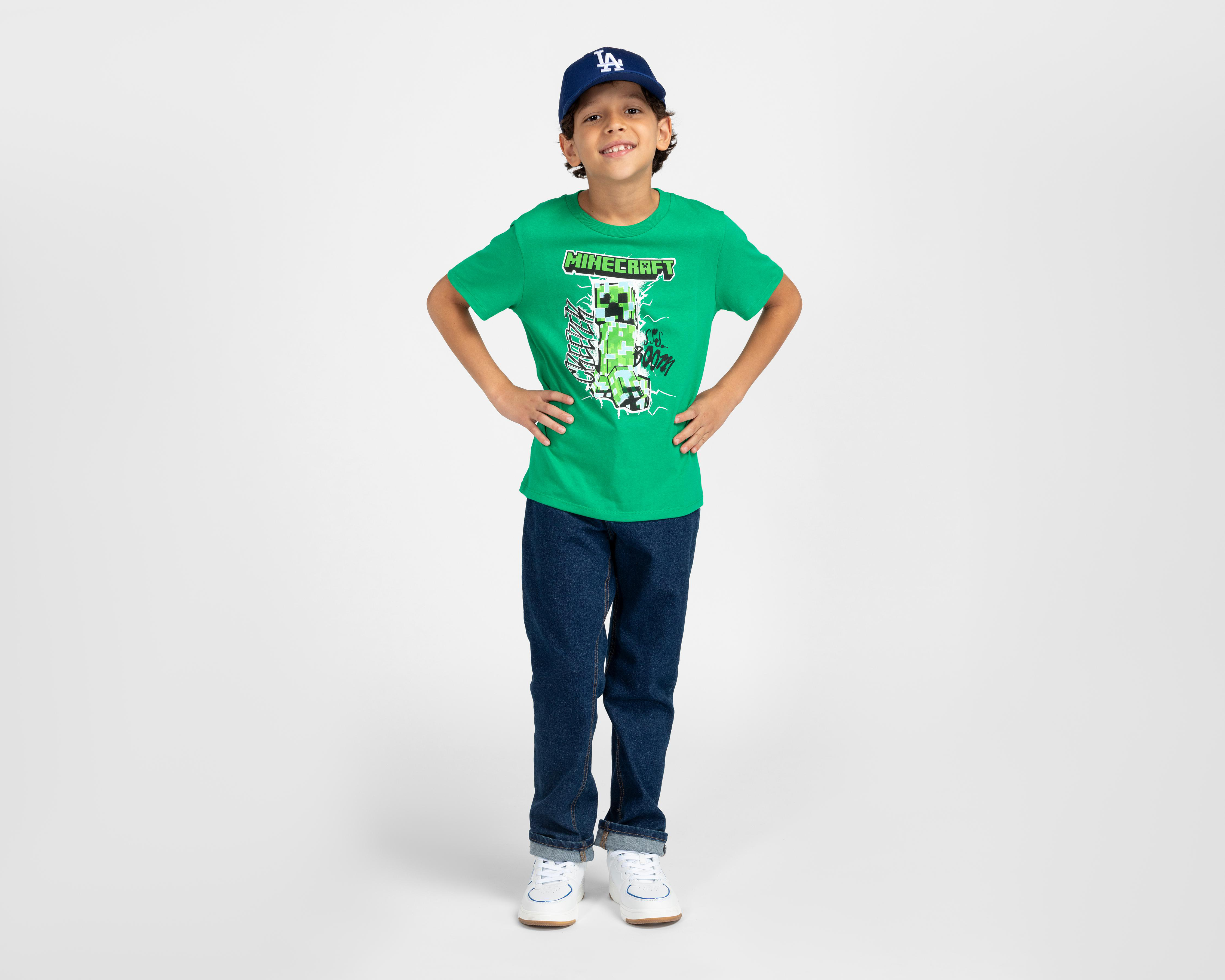 Foto 3 pulgar | Playera de Cuello Redondo Verde Minecraft para Niño