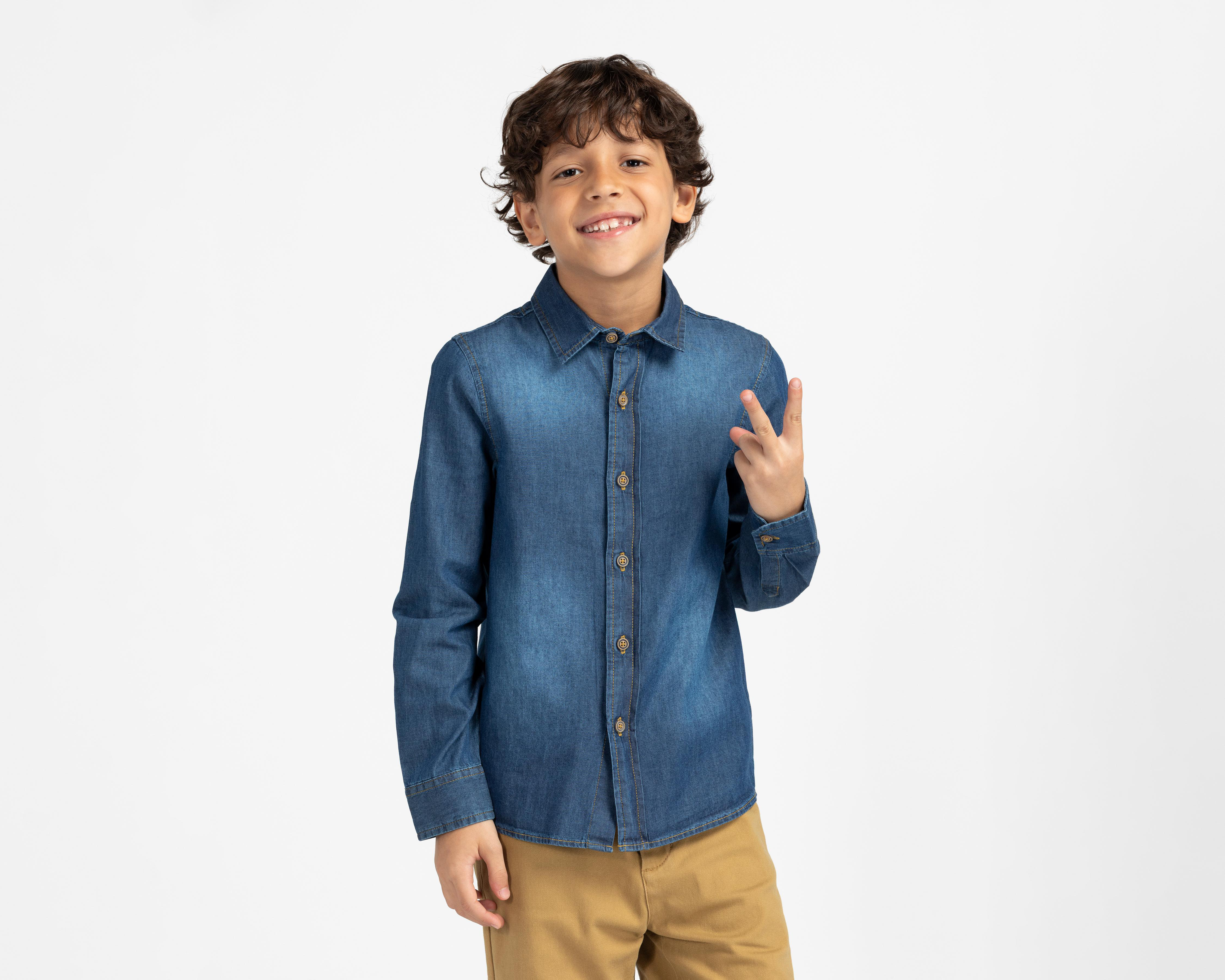 Camisa Cuello Americano Azul Refill para Niño $229