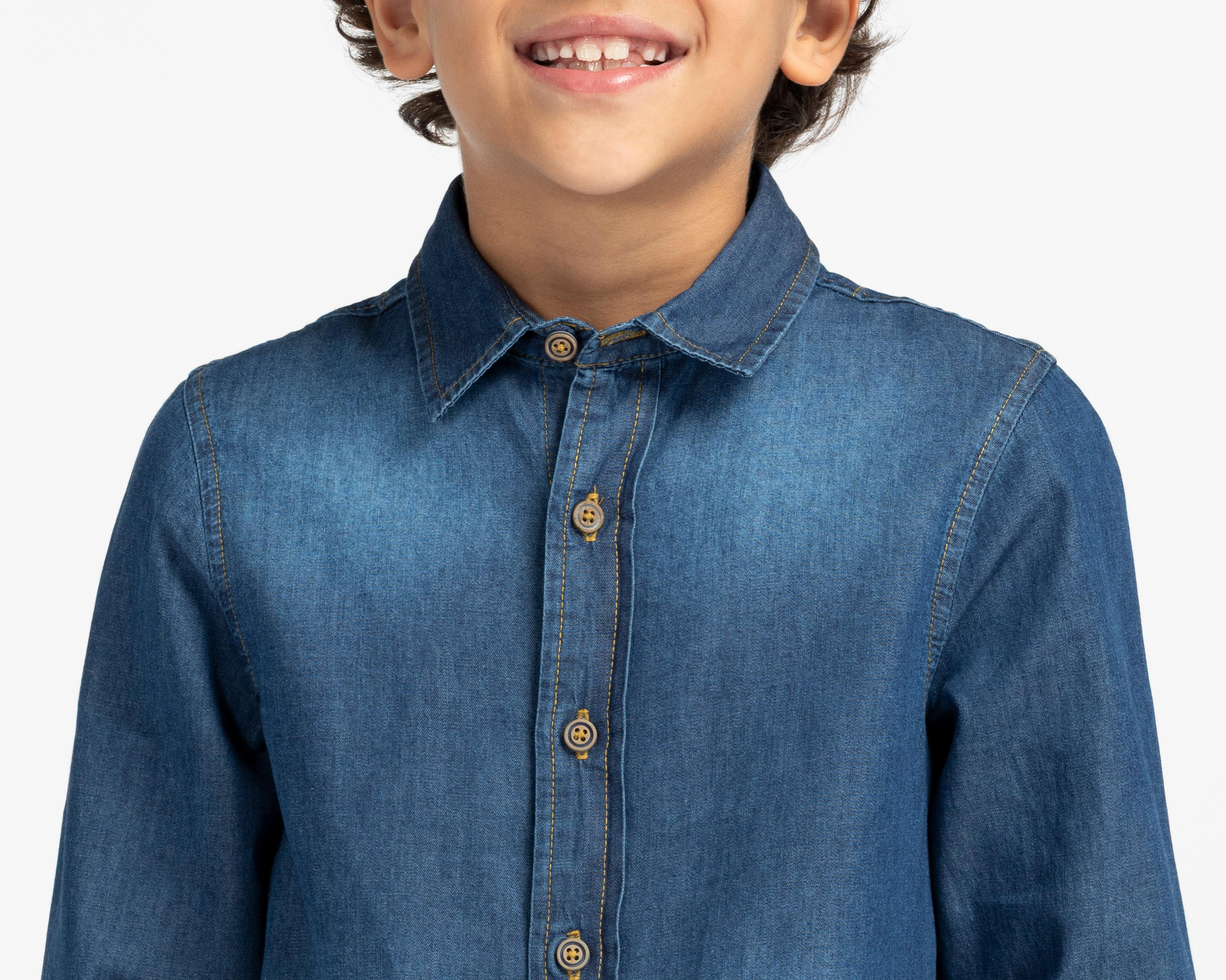 Foto 5 pulgar | Camisa Cuello Americano Azul Refill para Niño