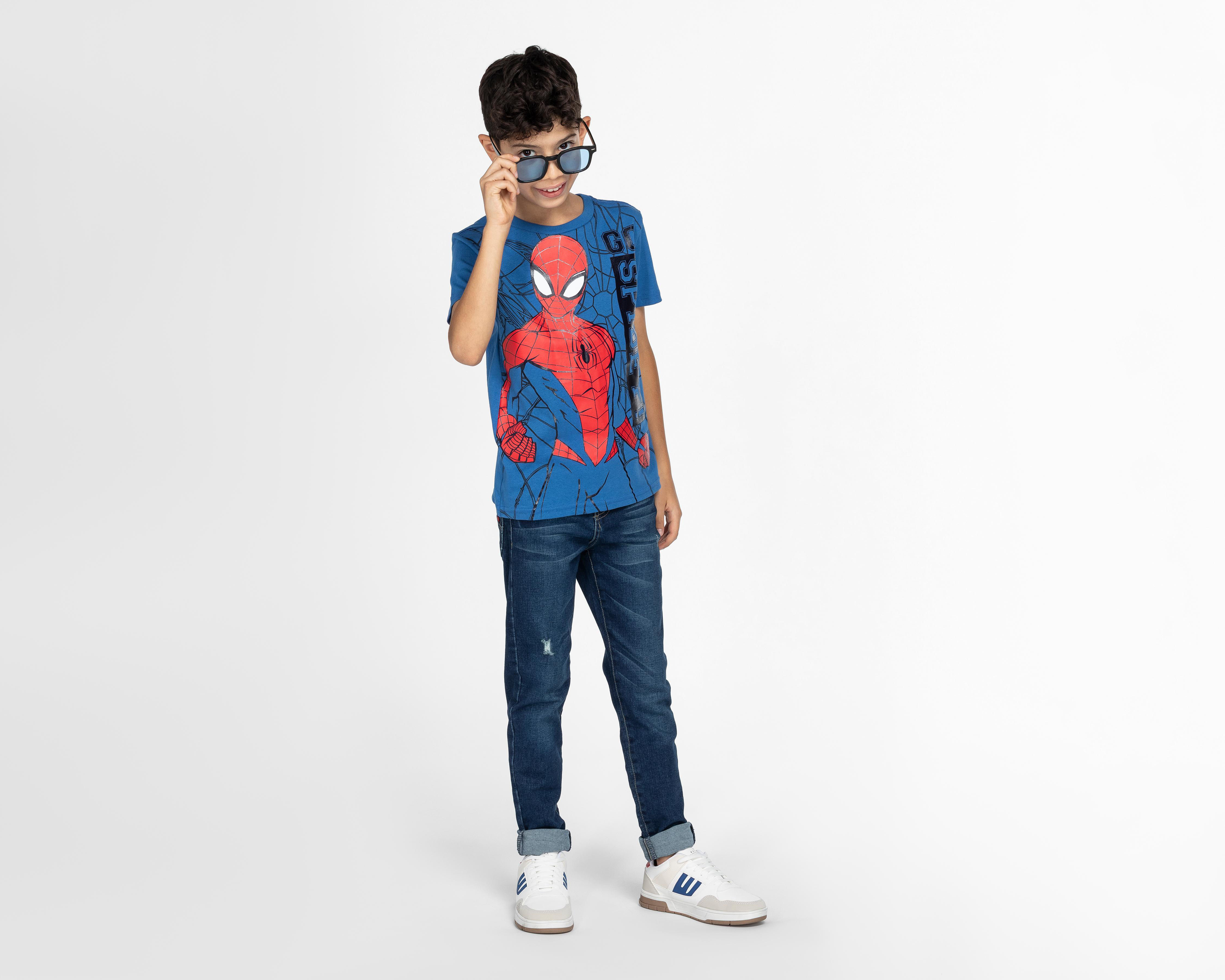 Foto 2 | Playera de Cuello Redondo Azul Marvel Spider-Man para Niño