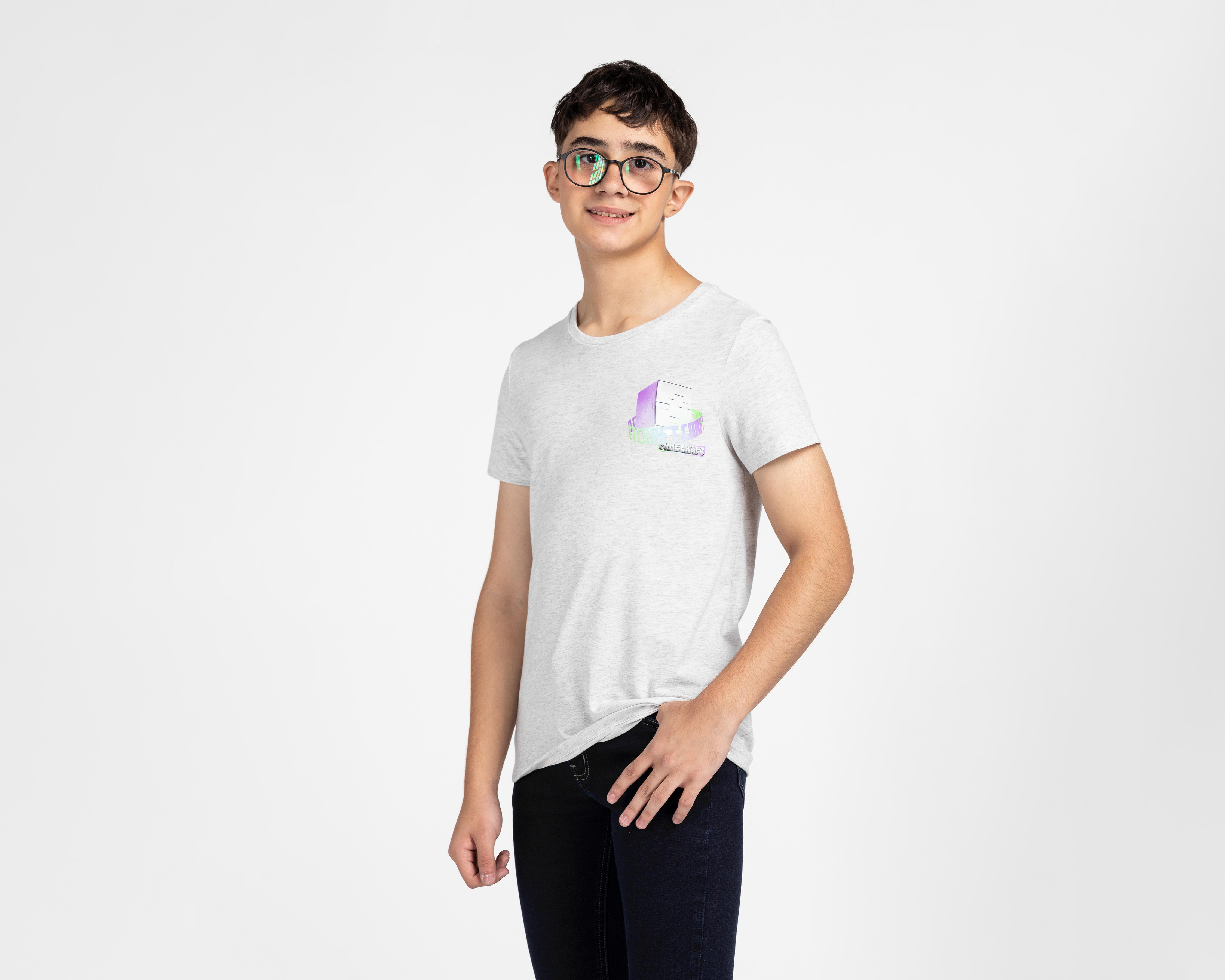 Playera de Cuello Redondo Gris Minecraft para Niño $149