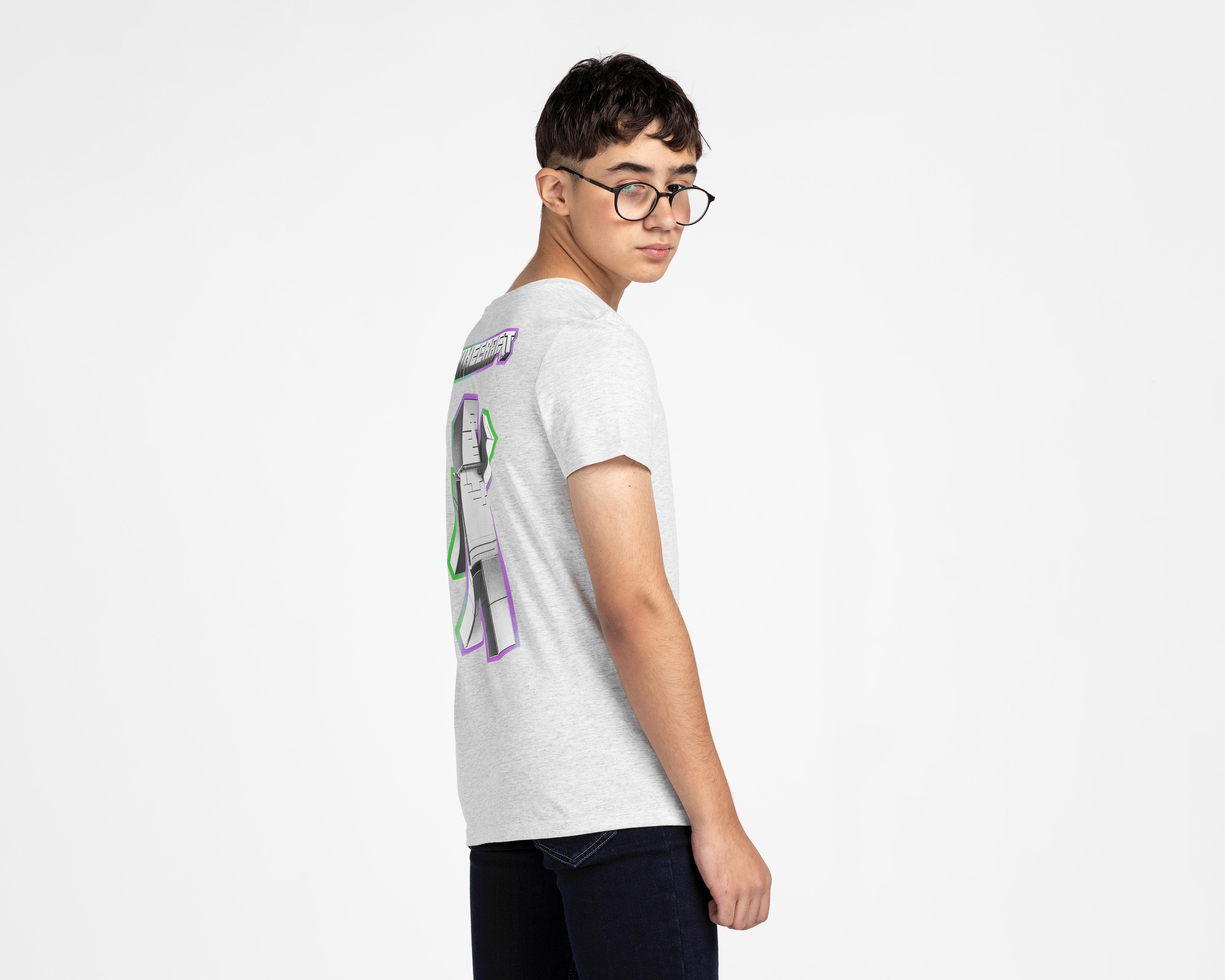 Foto 3 | Playera de Cuello Redondo Gris Minecraft para Niño