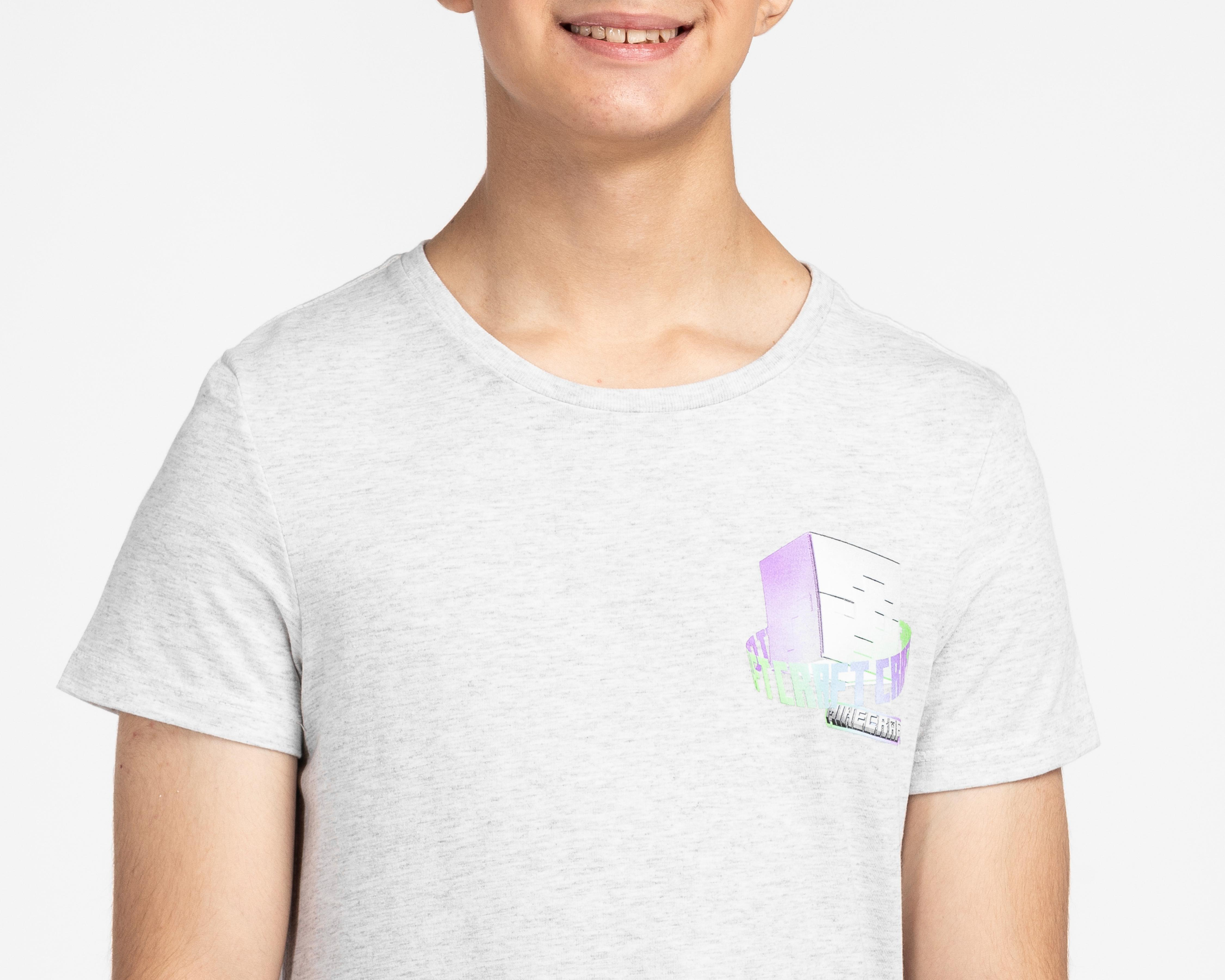 Foto 4 | Playera de Cuello Redondo Gris Minecraft para Niño