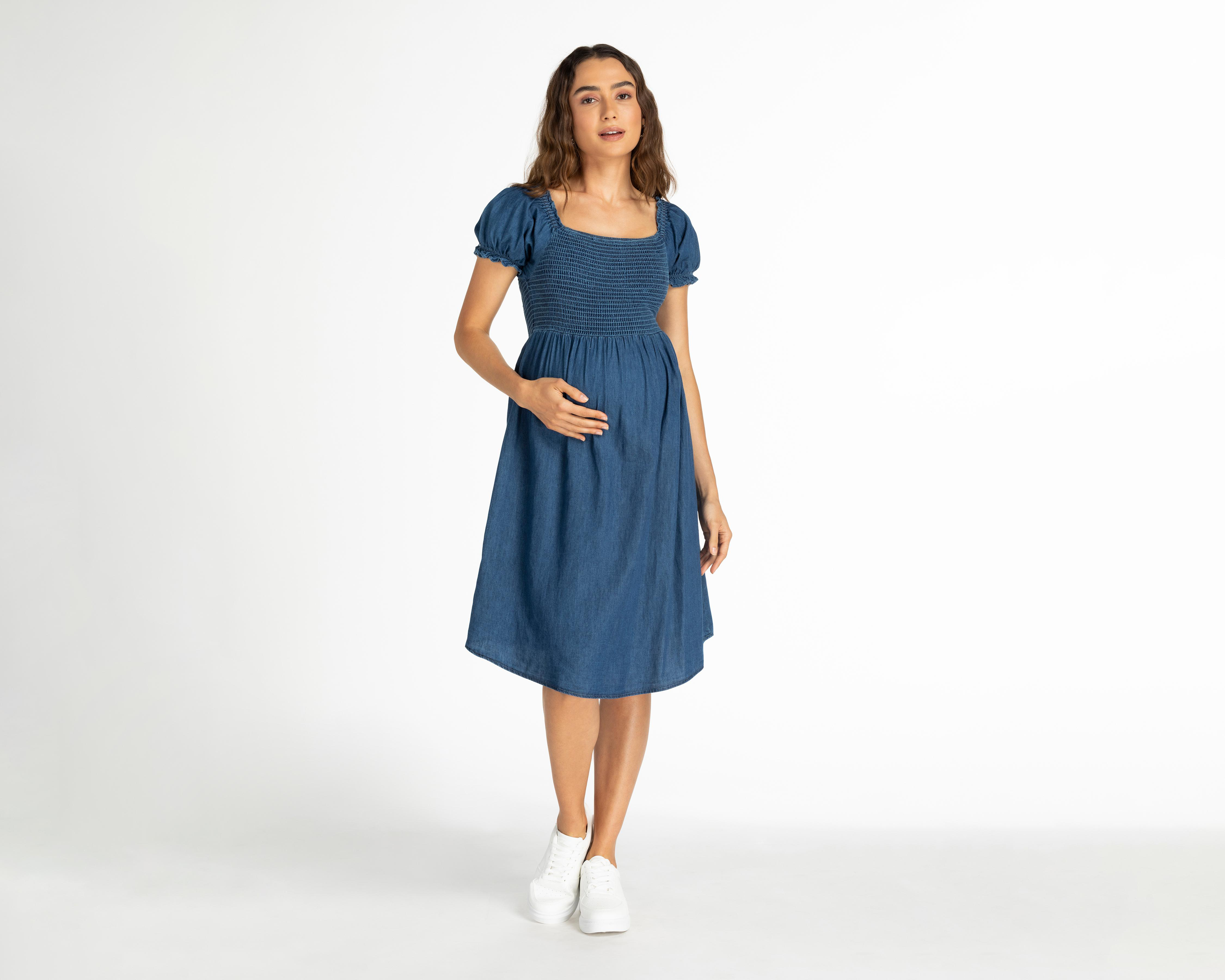 Foto 2 pulgar | Vestido de Maternidad Mamá Bella Azul Manga Corta
