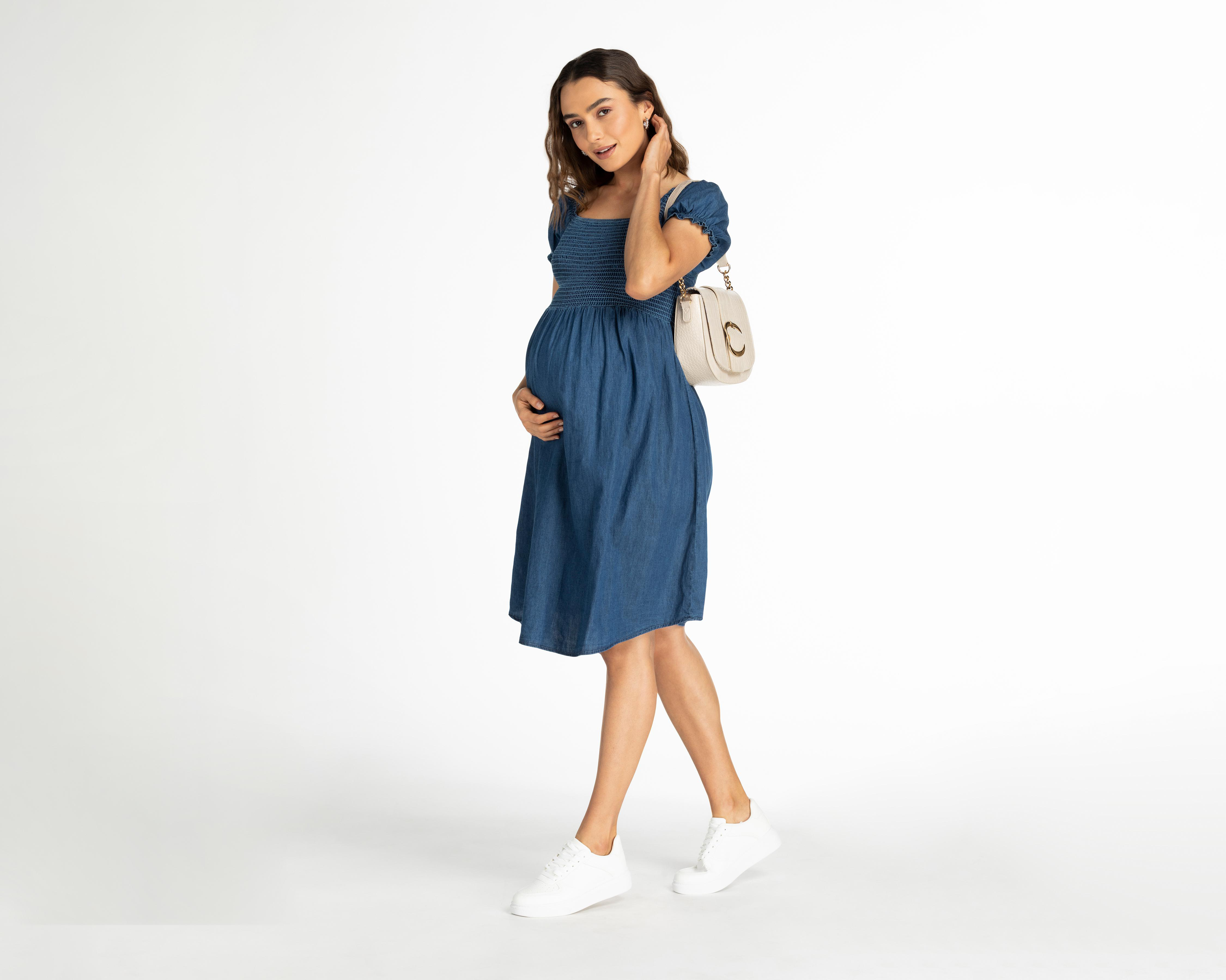 Foto 3 pulgar | Vestido de Maternidad Mamá Bella Azul Manga Corta