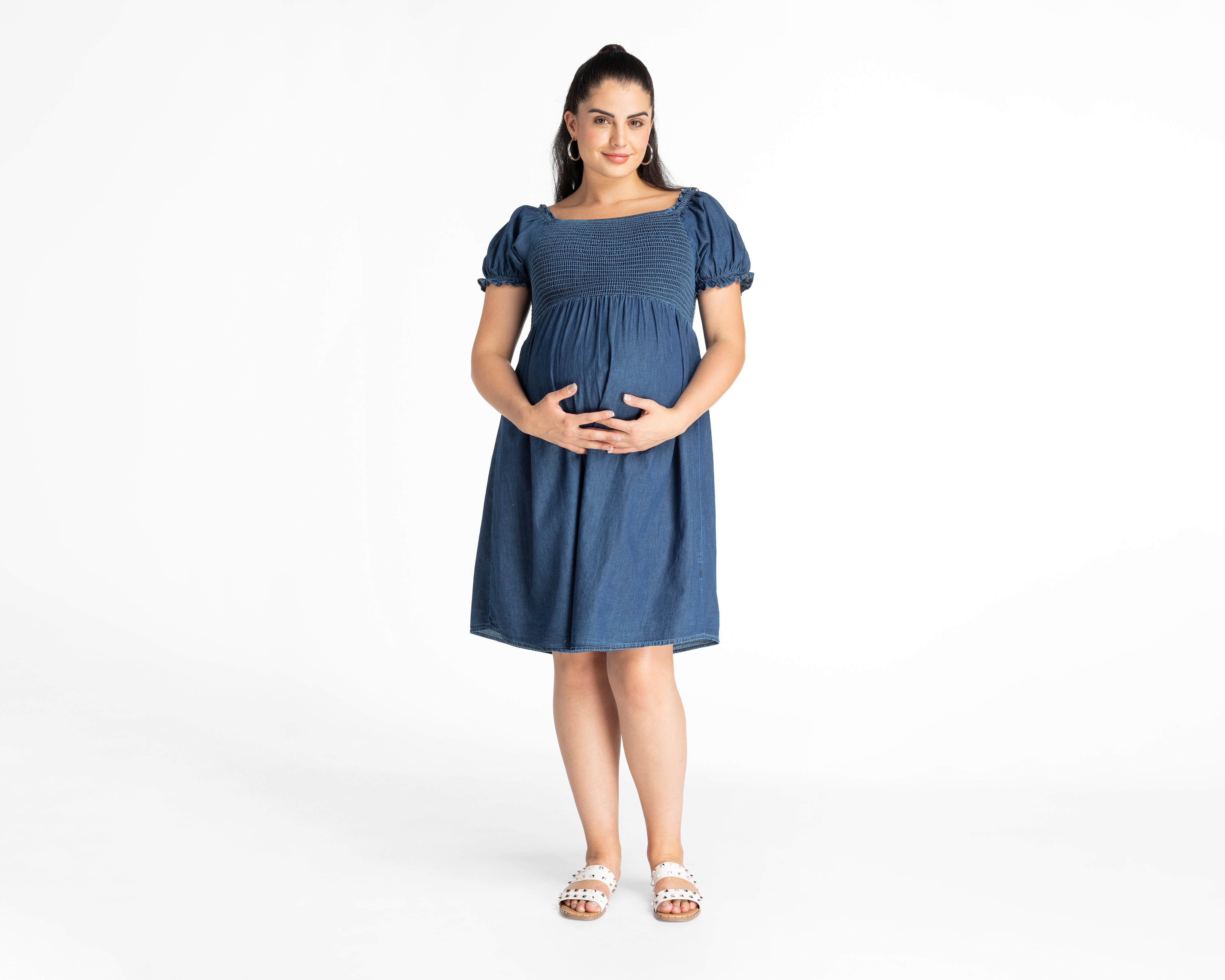 Foto 5 pulgar | Vestido de Maternidad Mamá Bella Azul Manga Corta