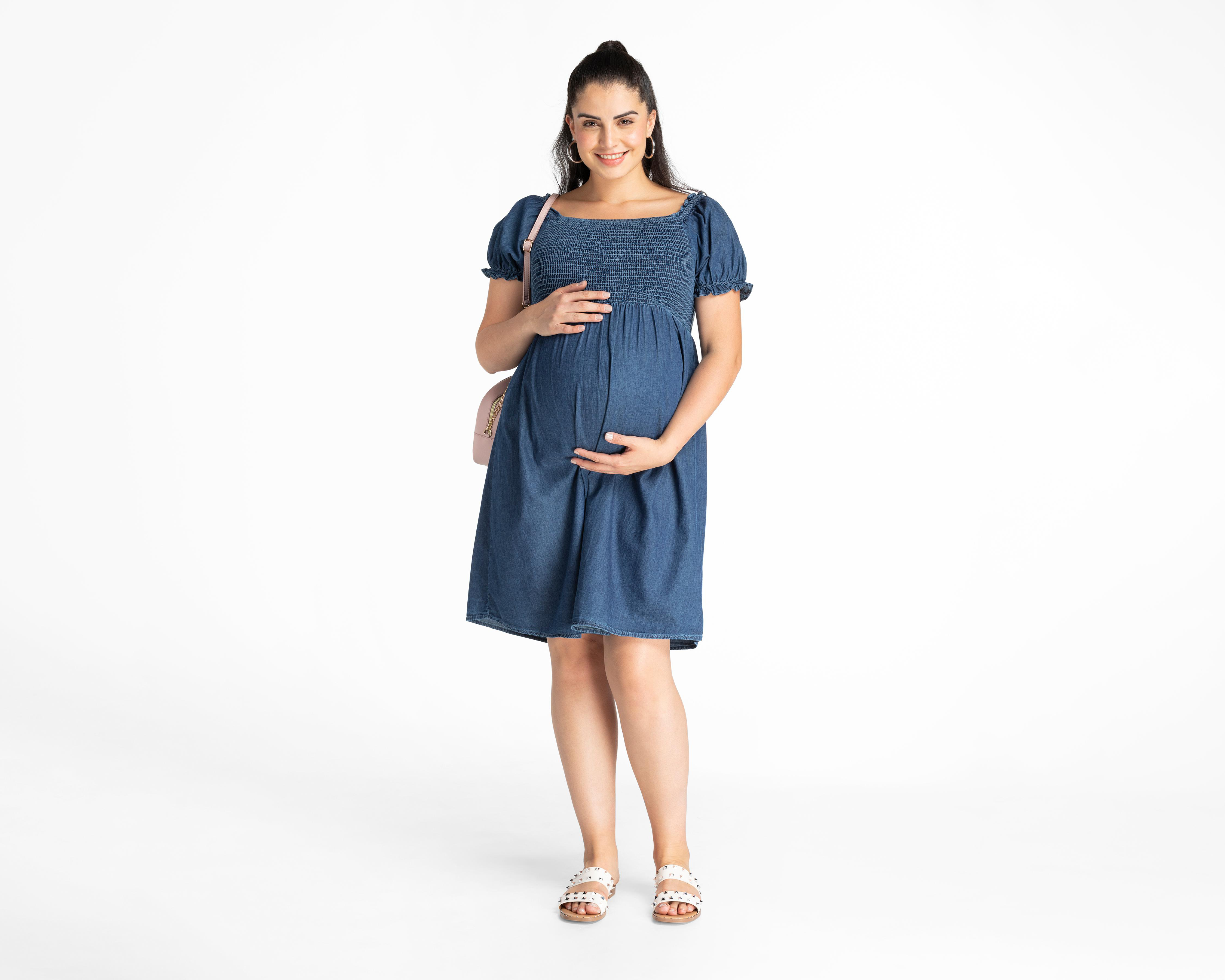 Foto 6 pulgar | Vestido de Maternidad Mamá Bella Azul Manga Corta