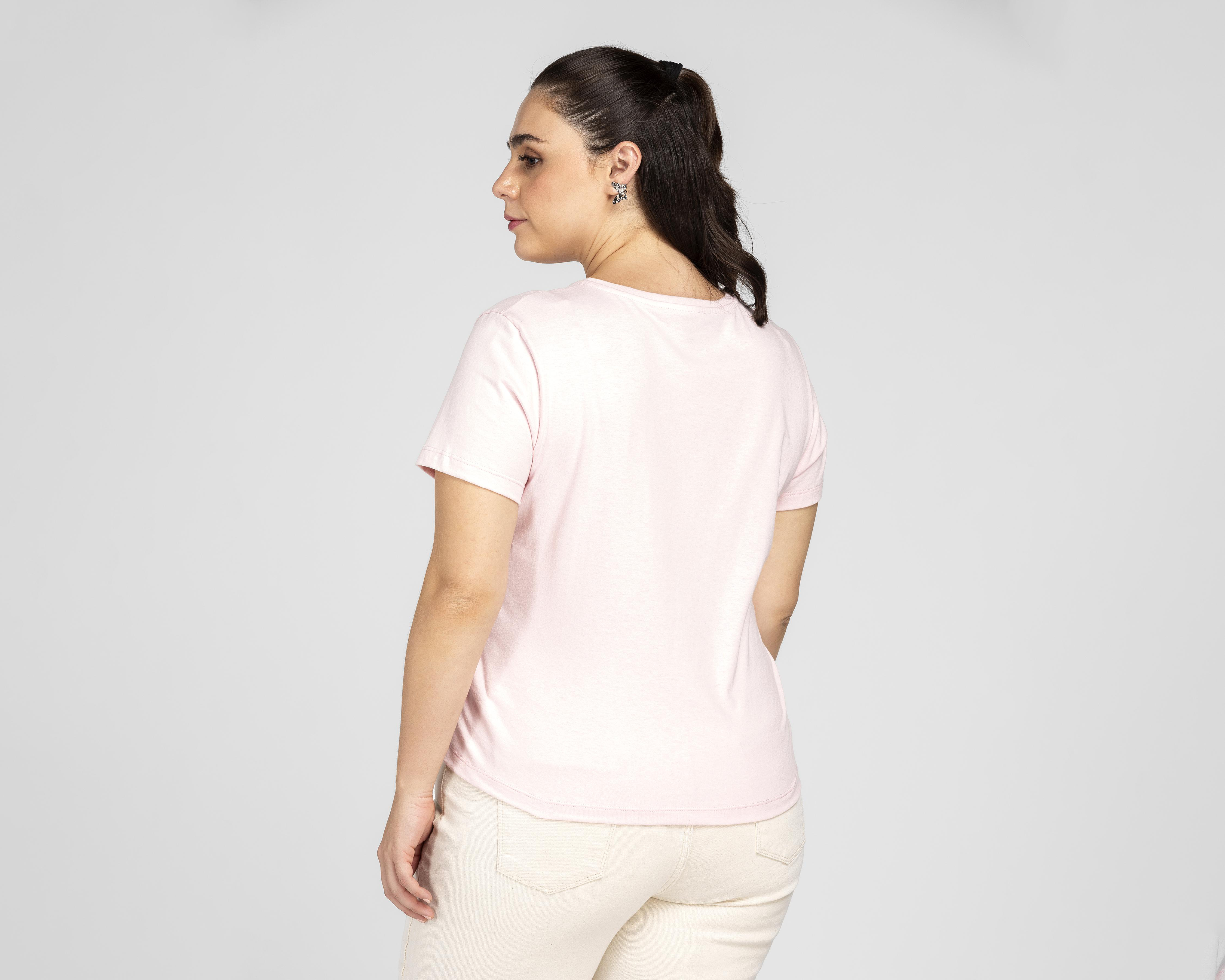 Foto 4 pulgar | Playera Lucky Star Manga Corta Rosa