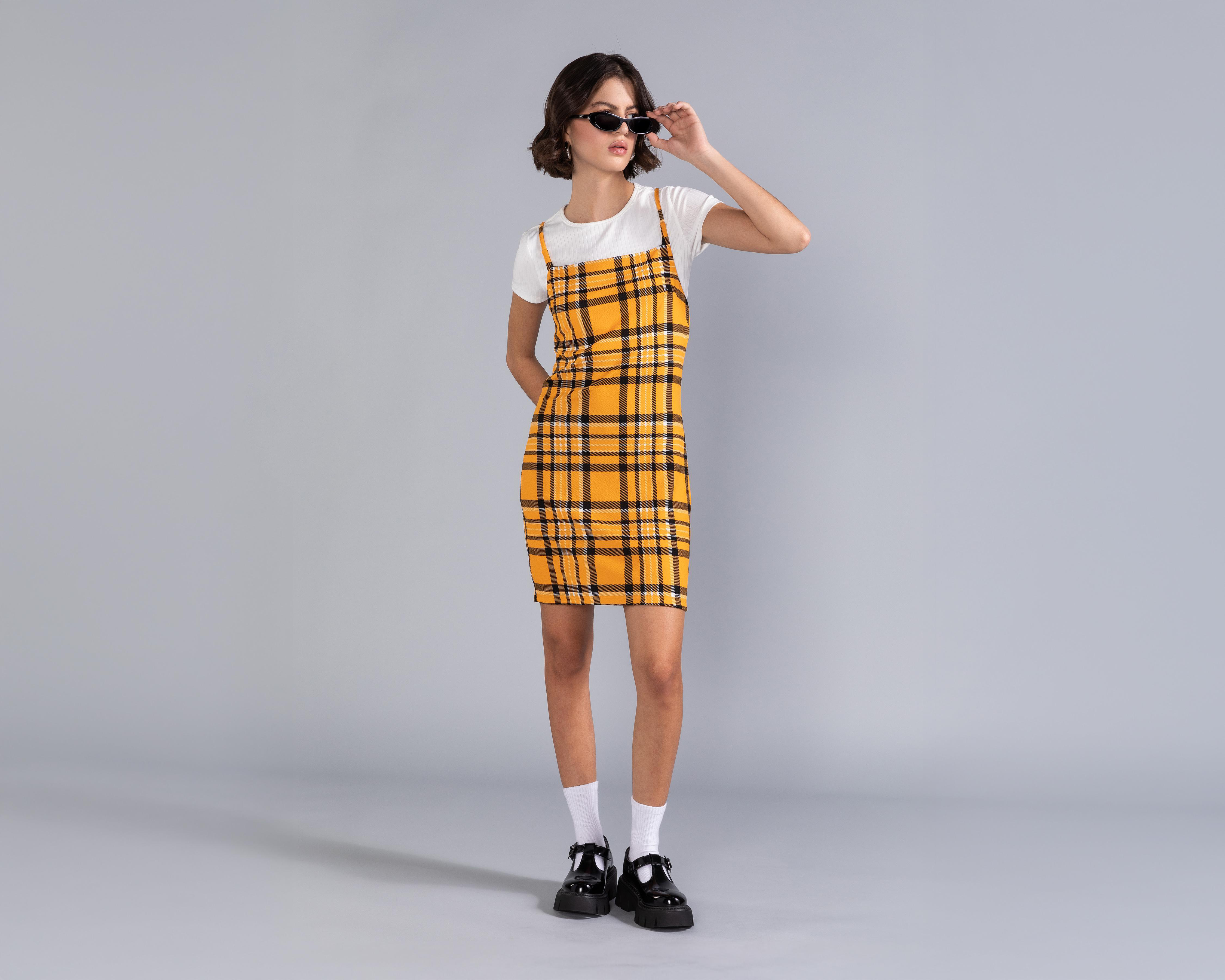 Foto 2 pulgar | Vestido Casual Strona de Tirantes a Cuadros con Playera para Mujer