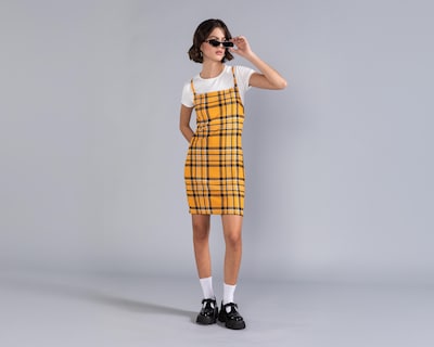 Foto 1 | Vestido Casual Strona de Tirantes a Cuadros con Playera para Mujer