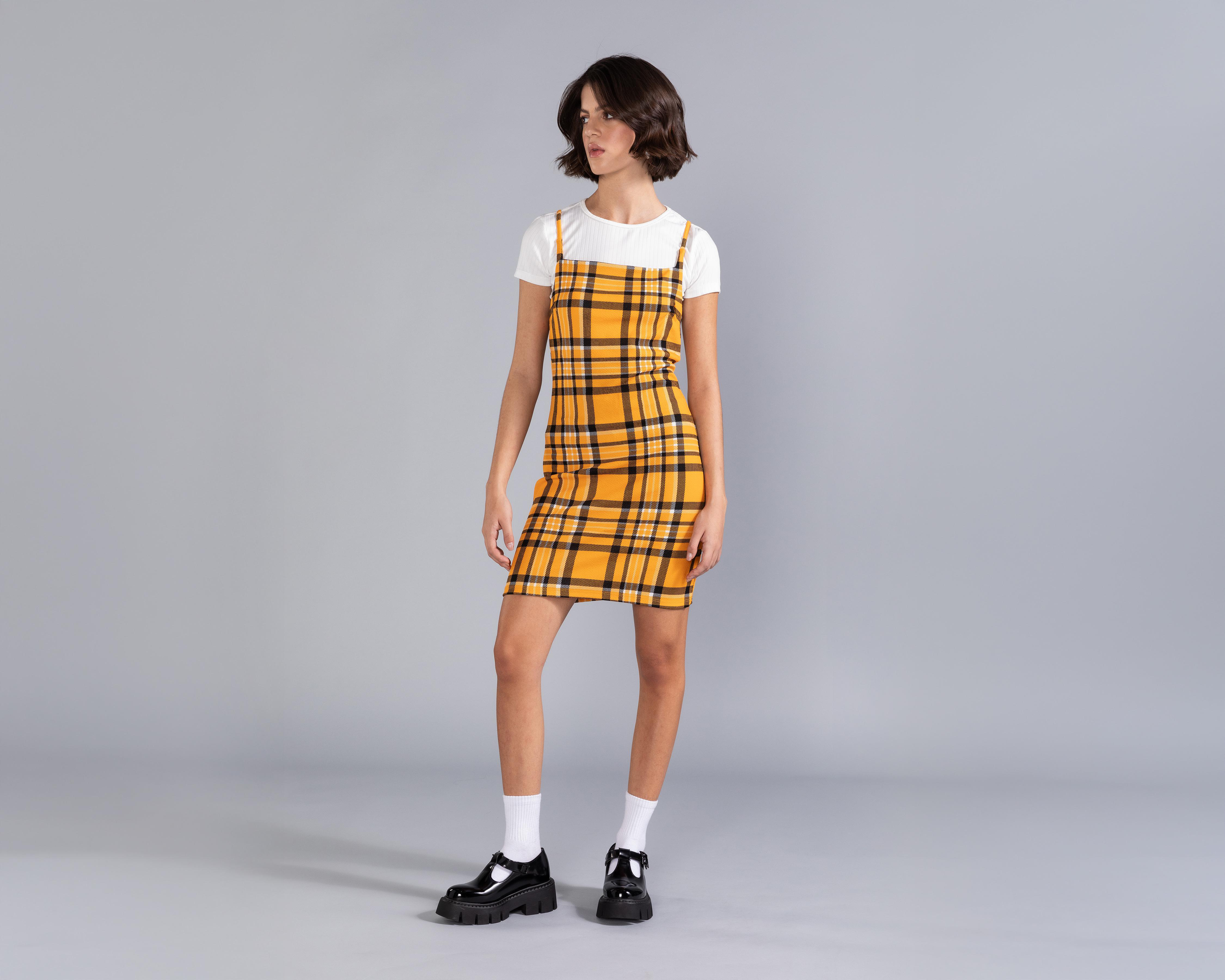 Foto 2 | Vestido Casual Strona de Tirantes a Cuadros con Playera para Mujer