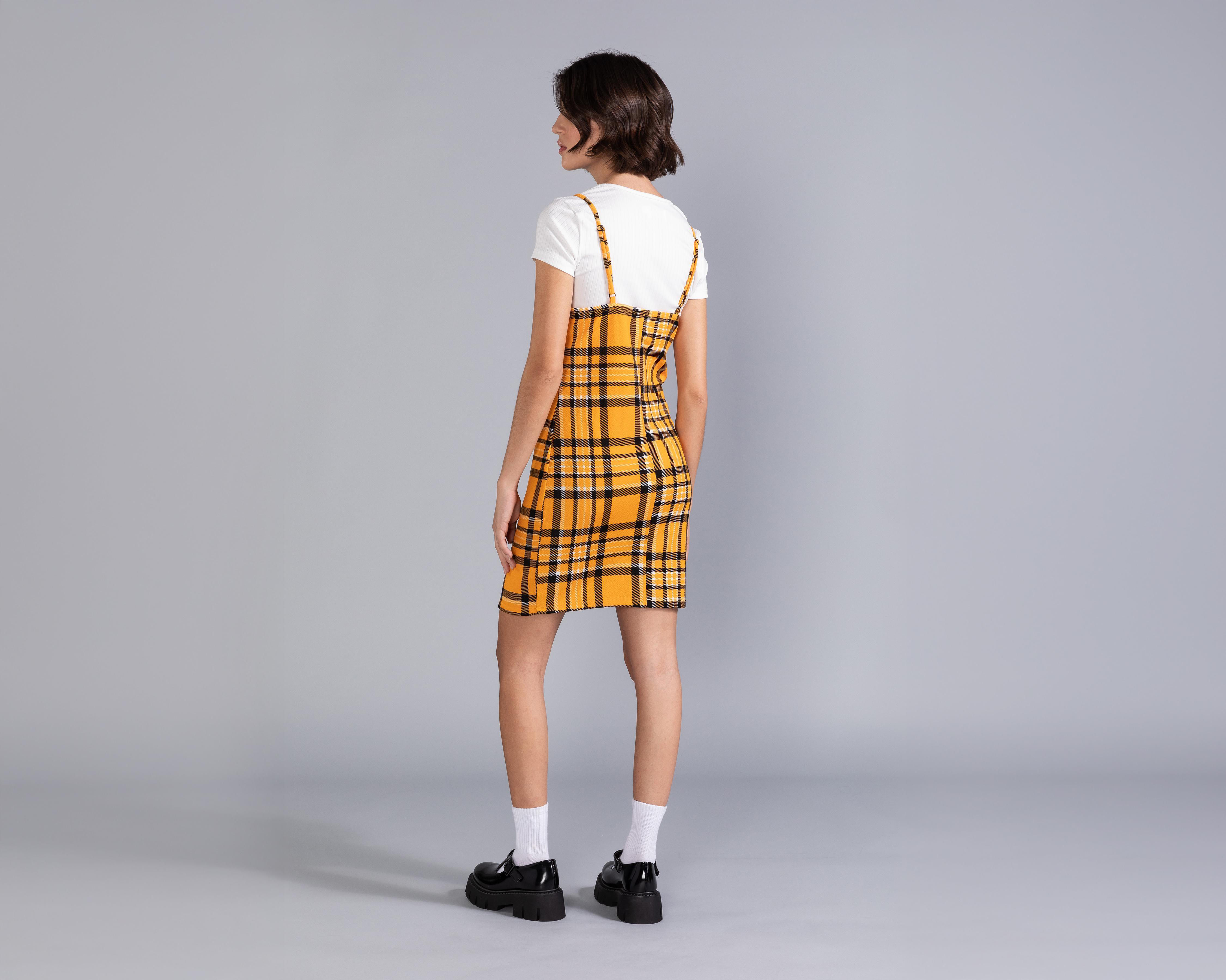 Foto 4 pulgar | Vestido Casual Strona de Tirantes a Cuadros con Playera para Mujer