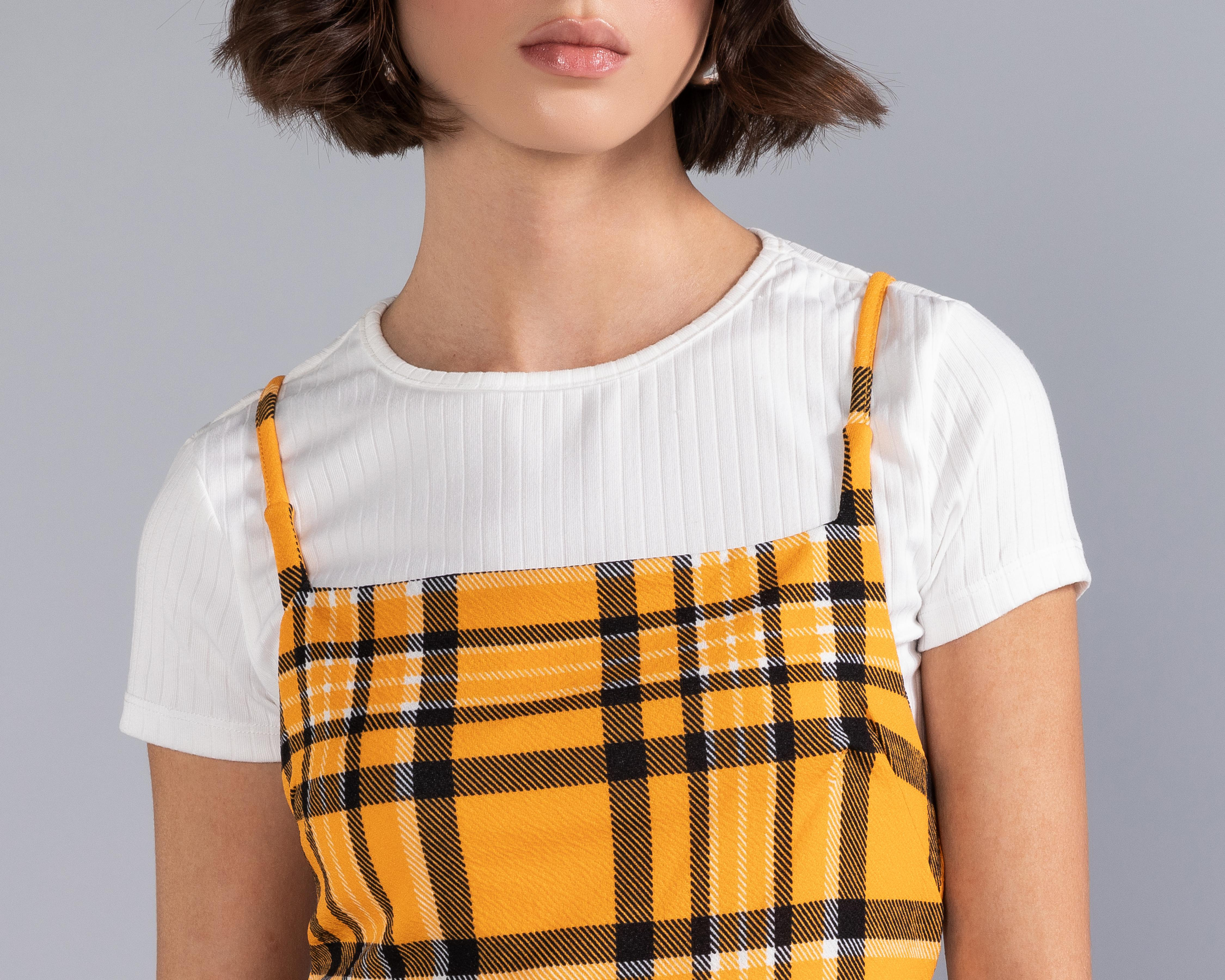 Foto 5 pulgar | Vestido Casual Strona de Tirantes a Cuadros con Playera para Mujer