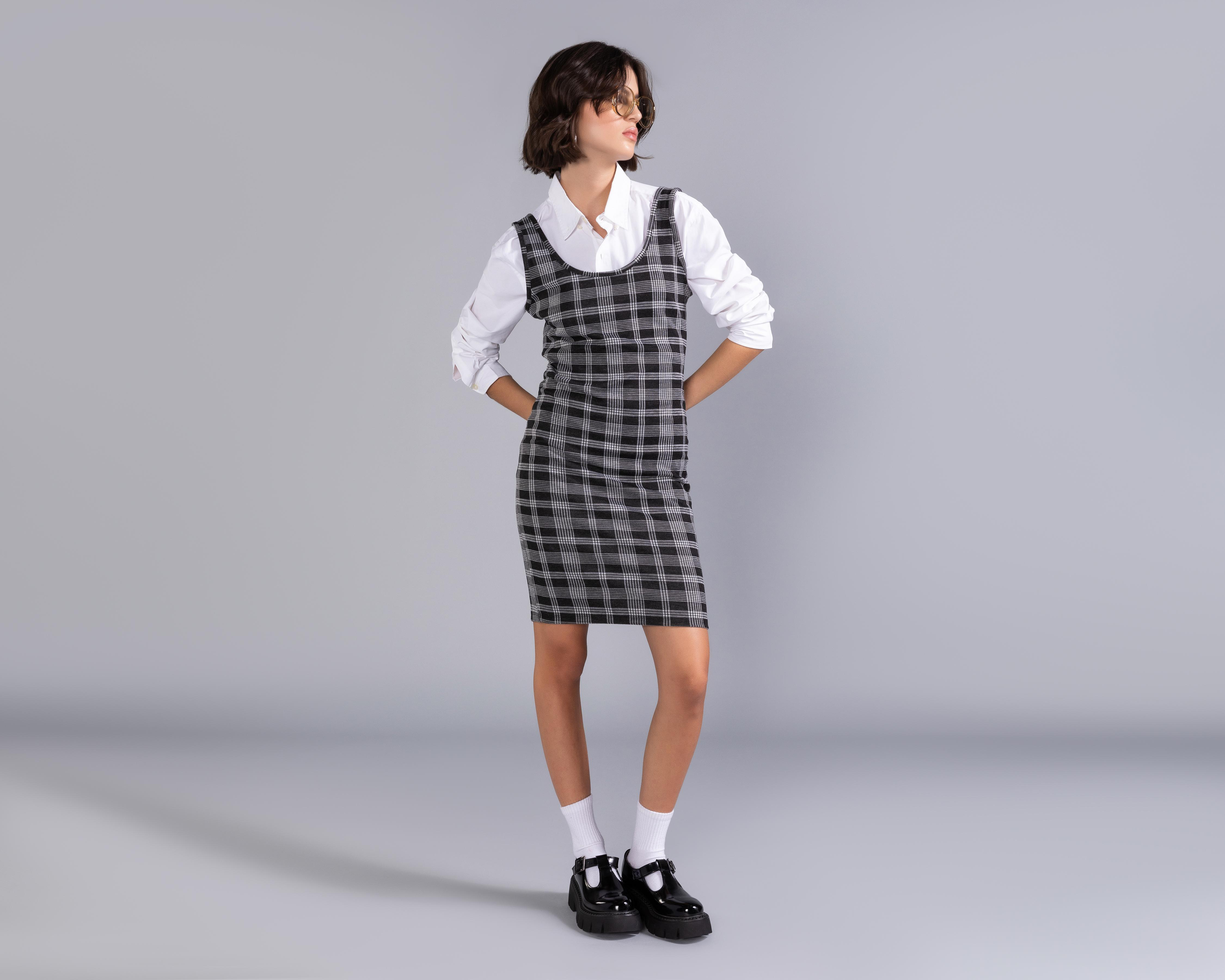 Foto 2 pulgar | Vestido Casual Strona de Tirantes a Cuadros con Cuello Redondo para Mujer