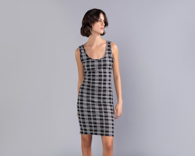Foto 2 | Vestido Casual Strona de Tirantes a Cuadros con Cuello Redondo para Mujer
