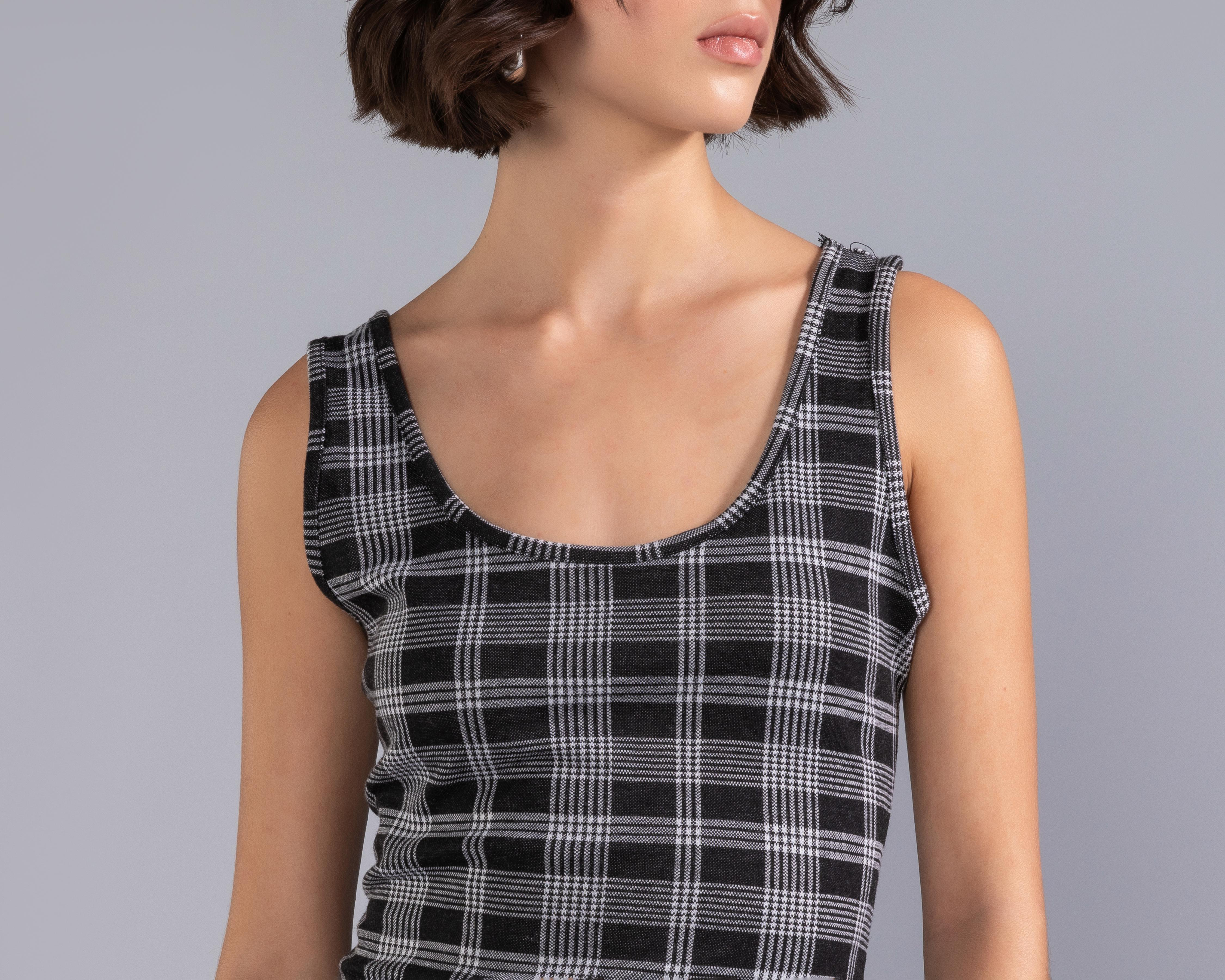 Foto 5 pulgar | Vestido Casual Strona de Tirantes a Cuadros con Cuello Redondo para Mujer