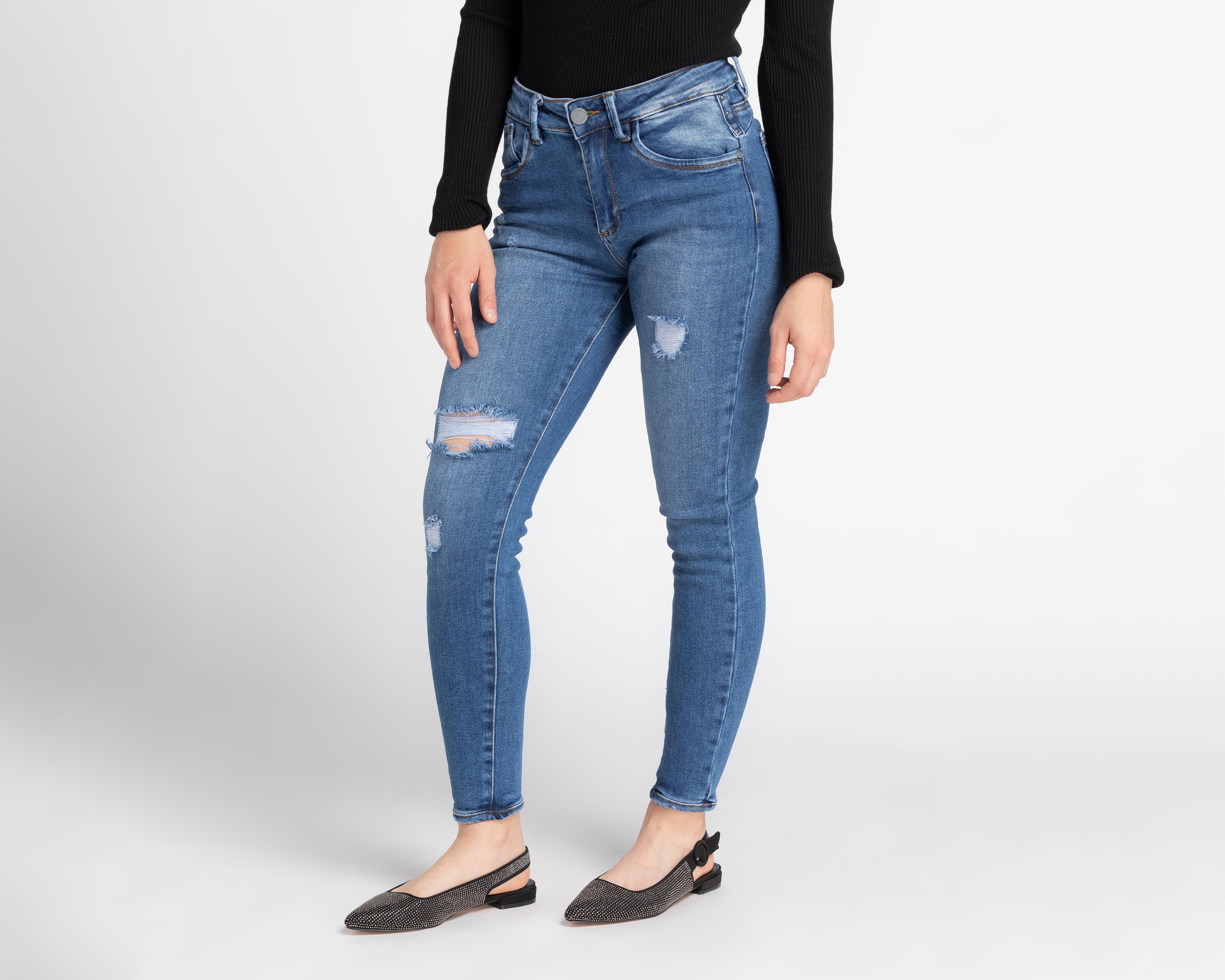 Foto 2 pulgar | Jeans Bebe Skinny Fit con Destrucciones