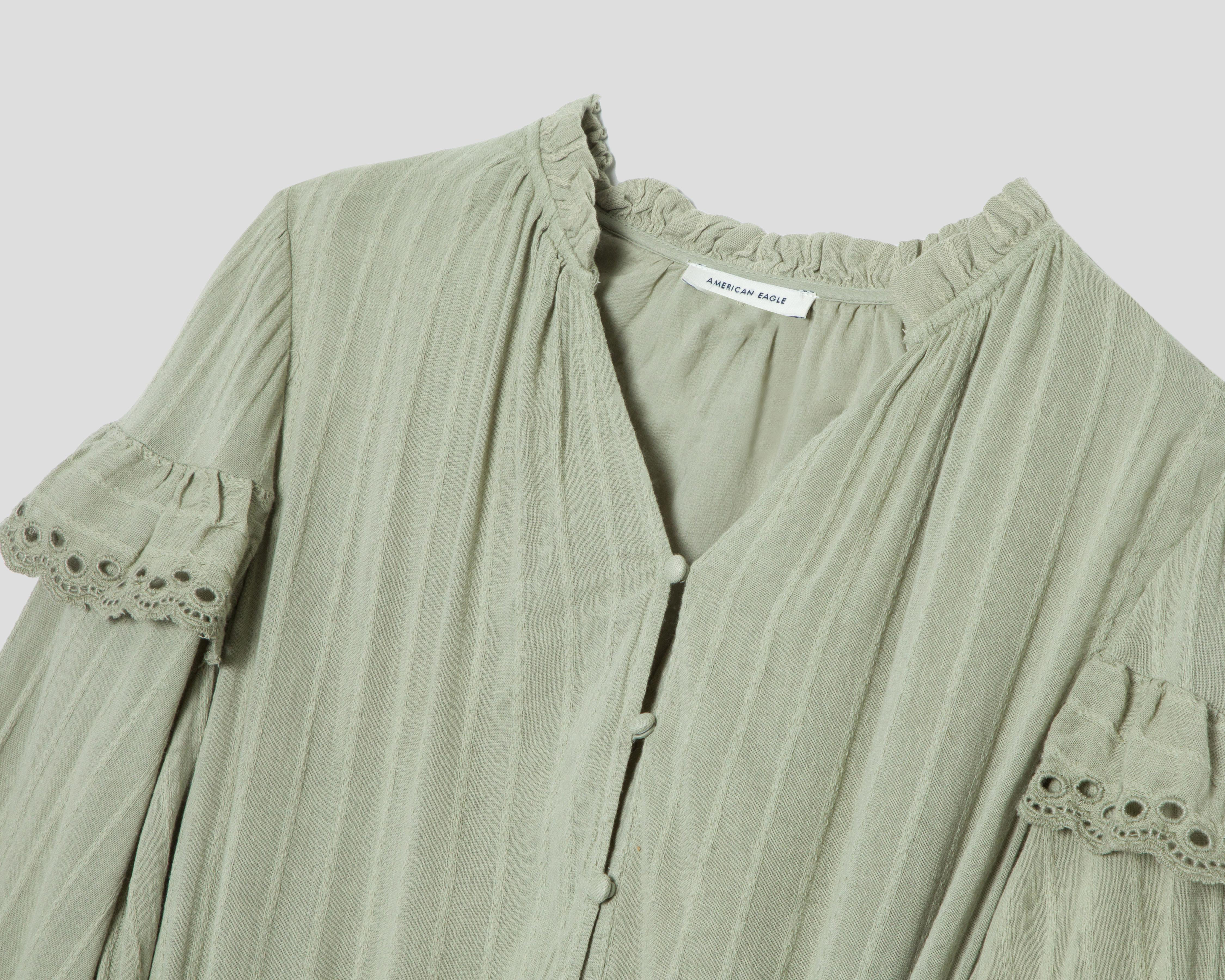 Foto 4 pulgar | Vestido Casual American Eagle Verde Manga Larga con Botones para Mujer