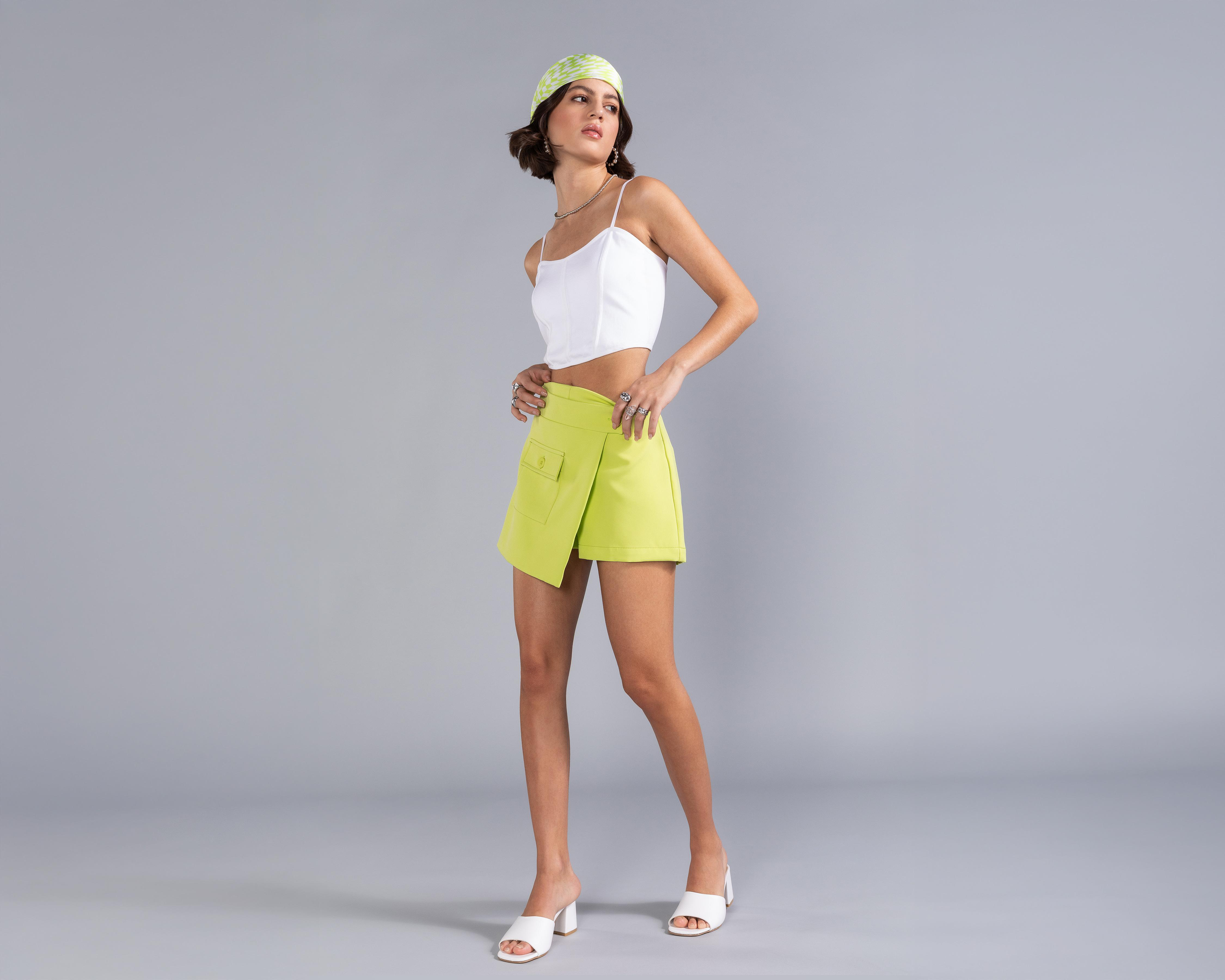 Foto 2 pulgar | Short Falda Corta Thinner Verde para Mujer