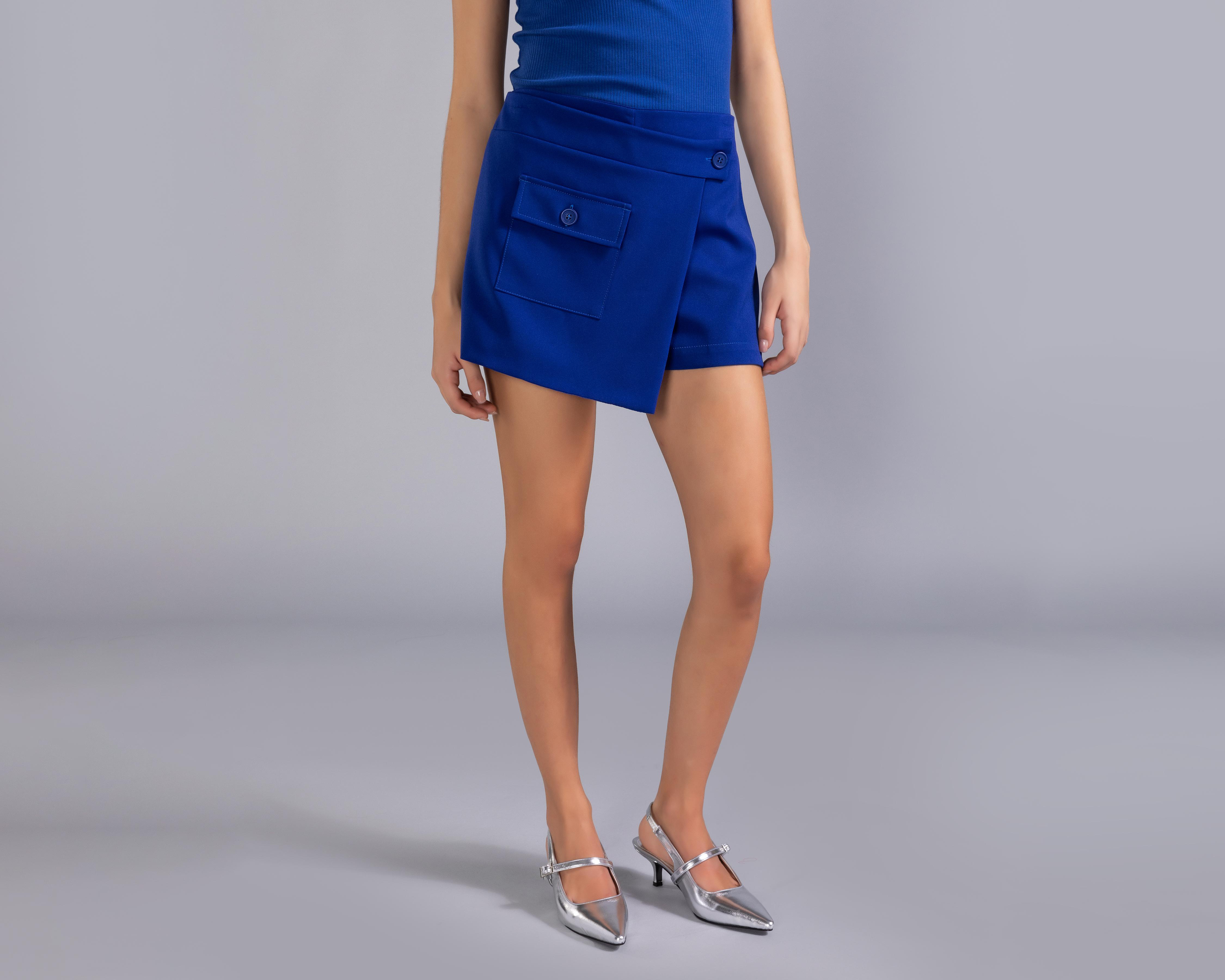Foto 3 pulgar | Short Falda Corta Thinner Azul para Mujer