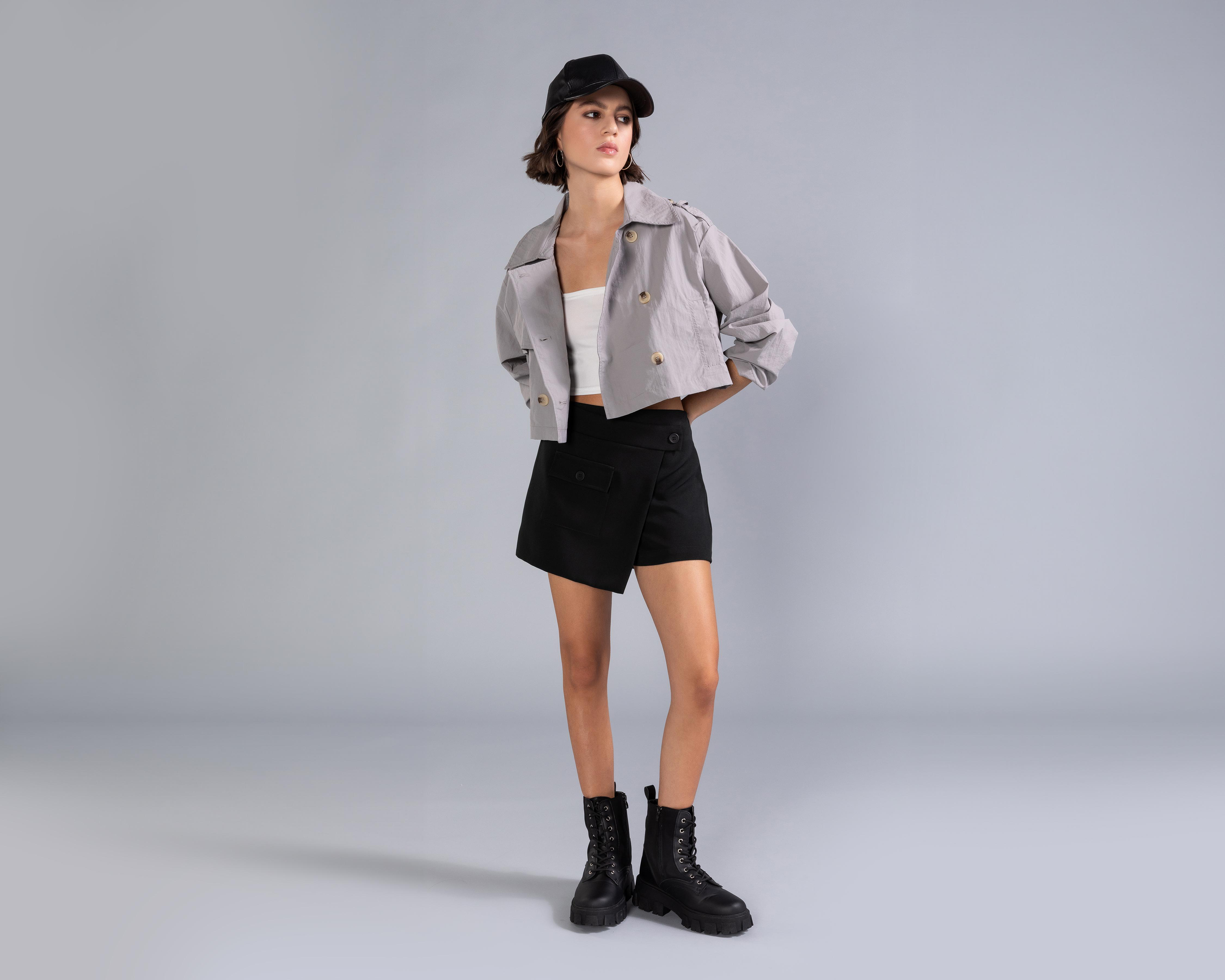 Foto 2 pulgar | Short Falda Corta Thinner Negra para Mujer