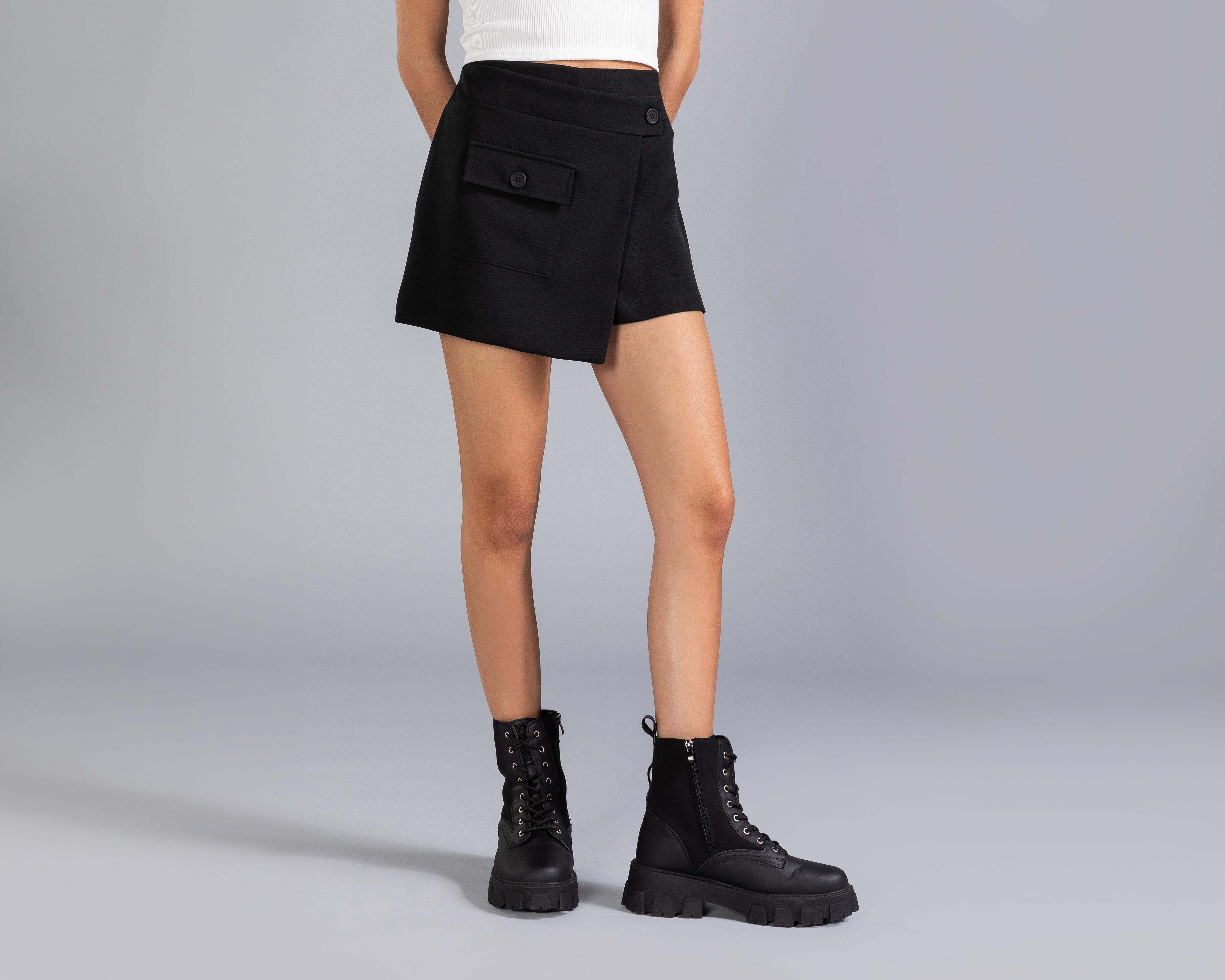 Foto 3 pulgar | Short Falda Corta Thinner Negra para Mujer