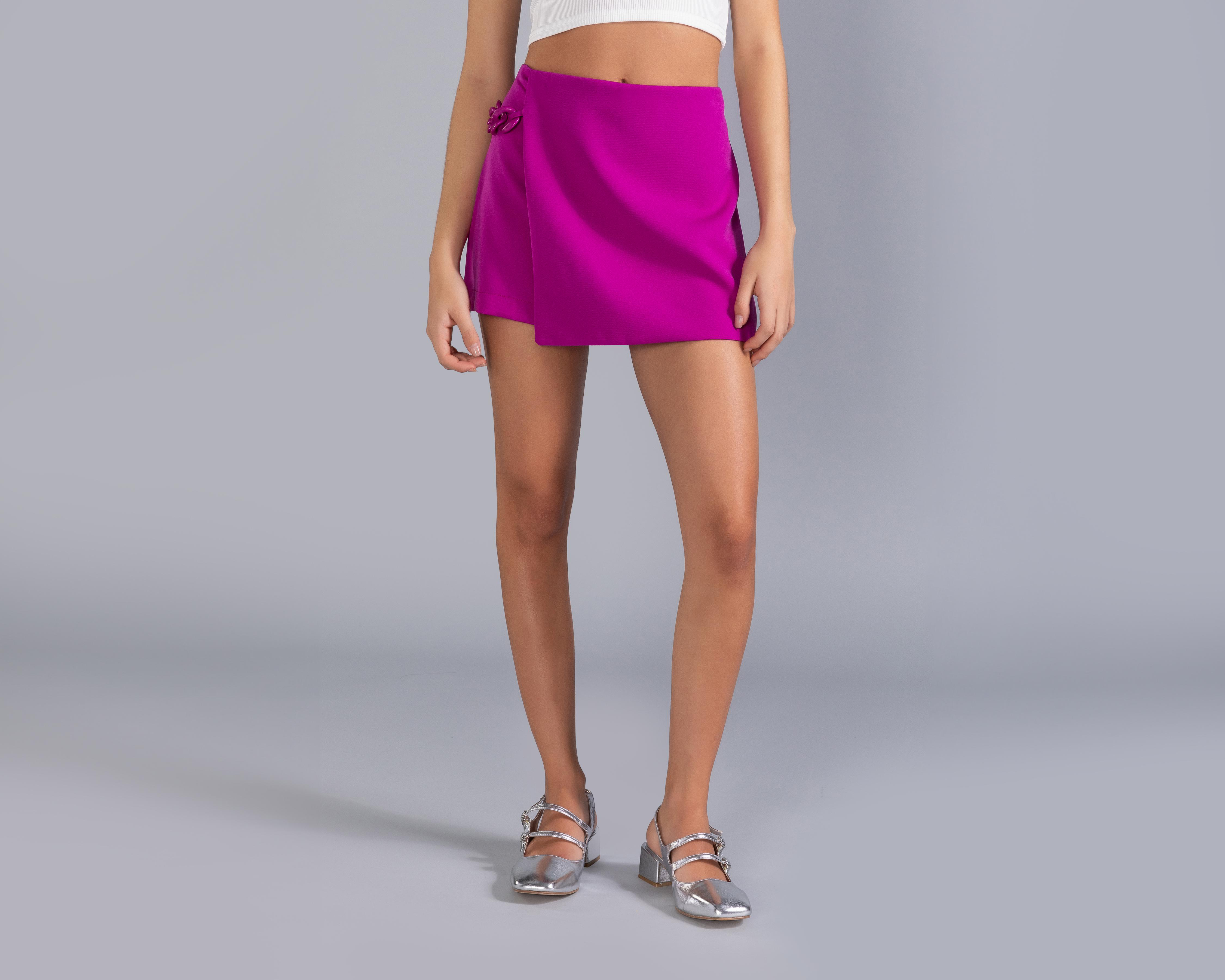 Foto 3 pulgar | Short Falda Corta Thinner Rosa para Mujer