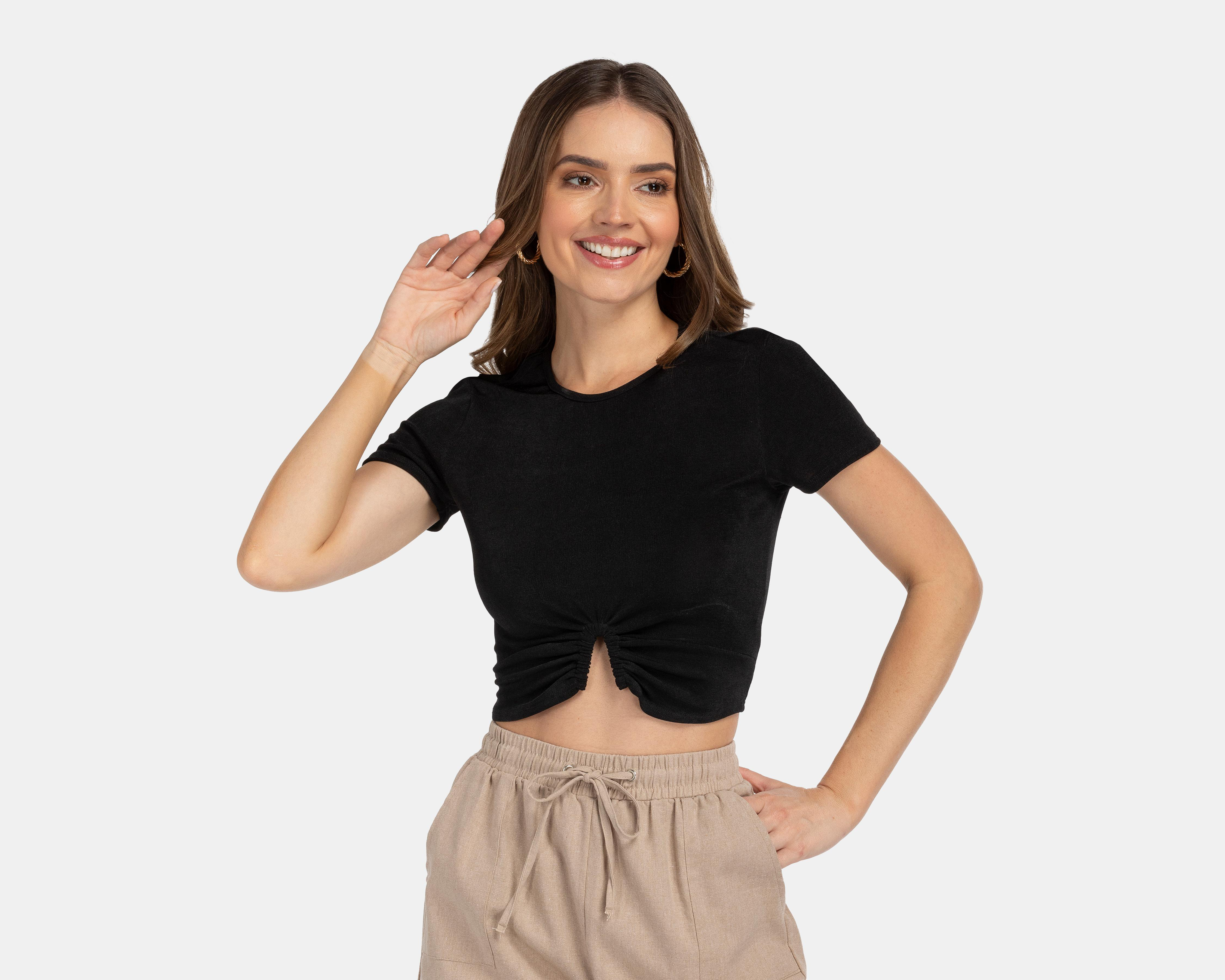 Crop Top Thinner Negro con Zurcido