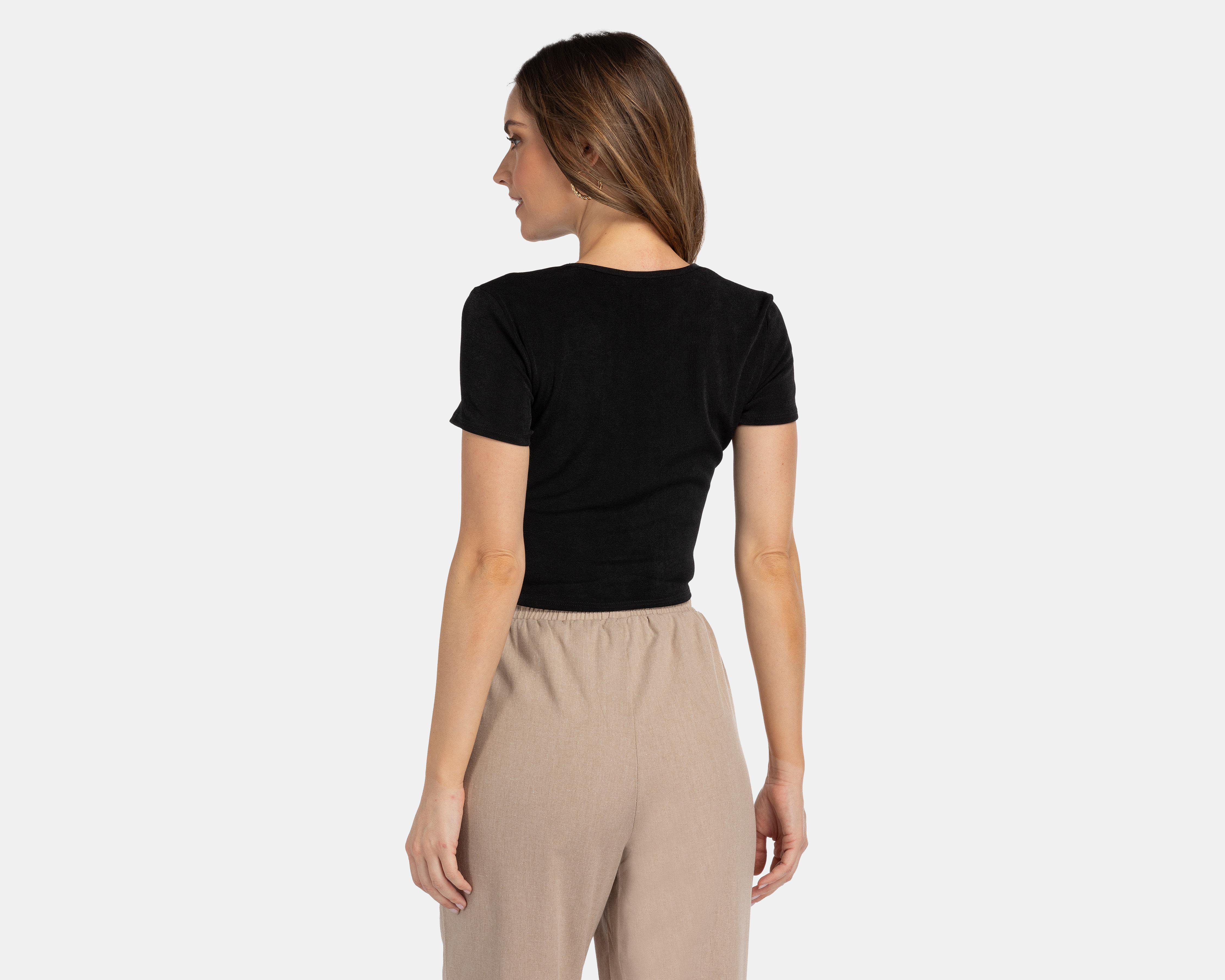 Foto 4 pulgar | Crop Top Thinner Negro con Zurcido