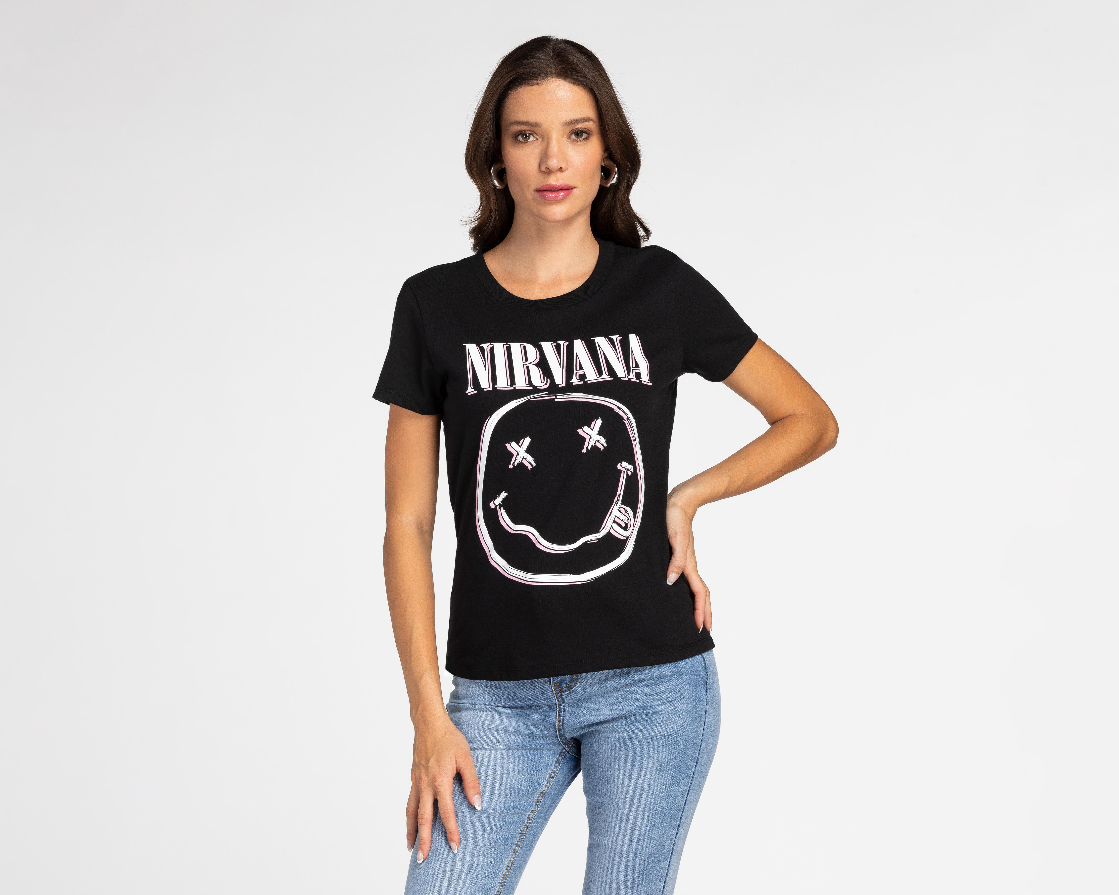 Foto 2 pulgar | Playera Nirvana Manga Corta para Mujer