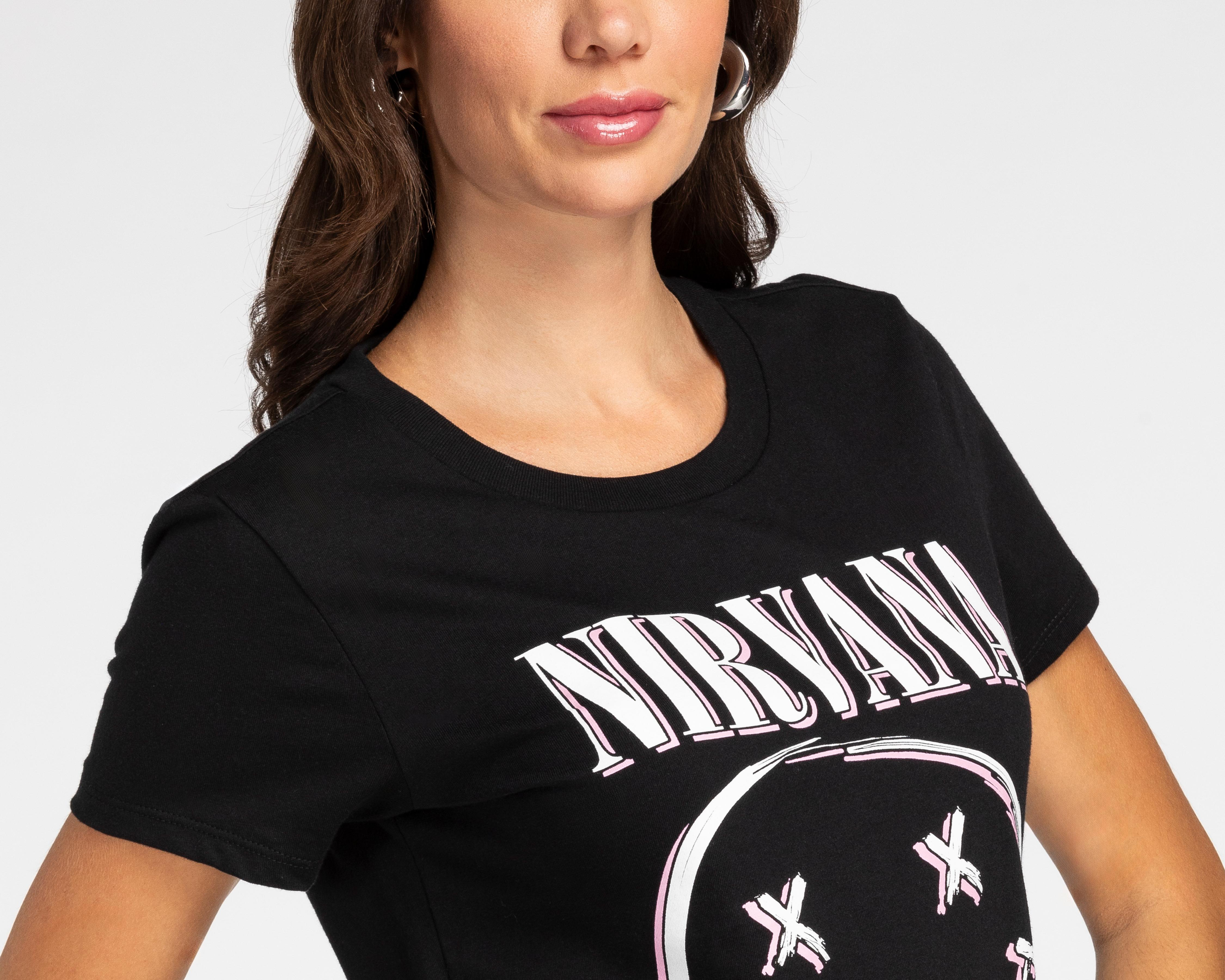 Foto 4 pulgar | Playera Nirvana Manga Corta para Mujer