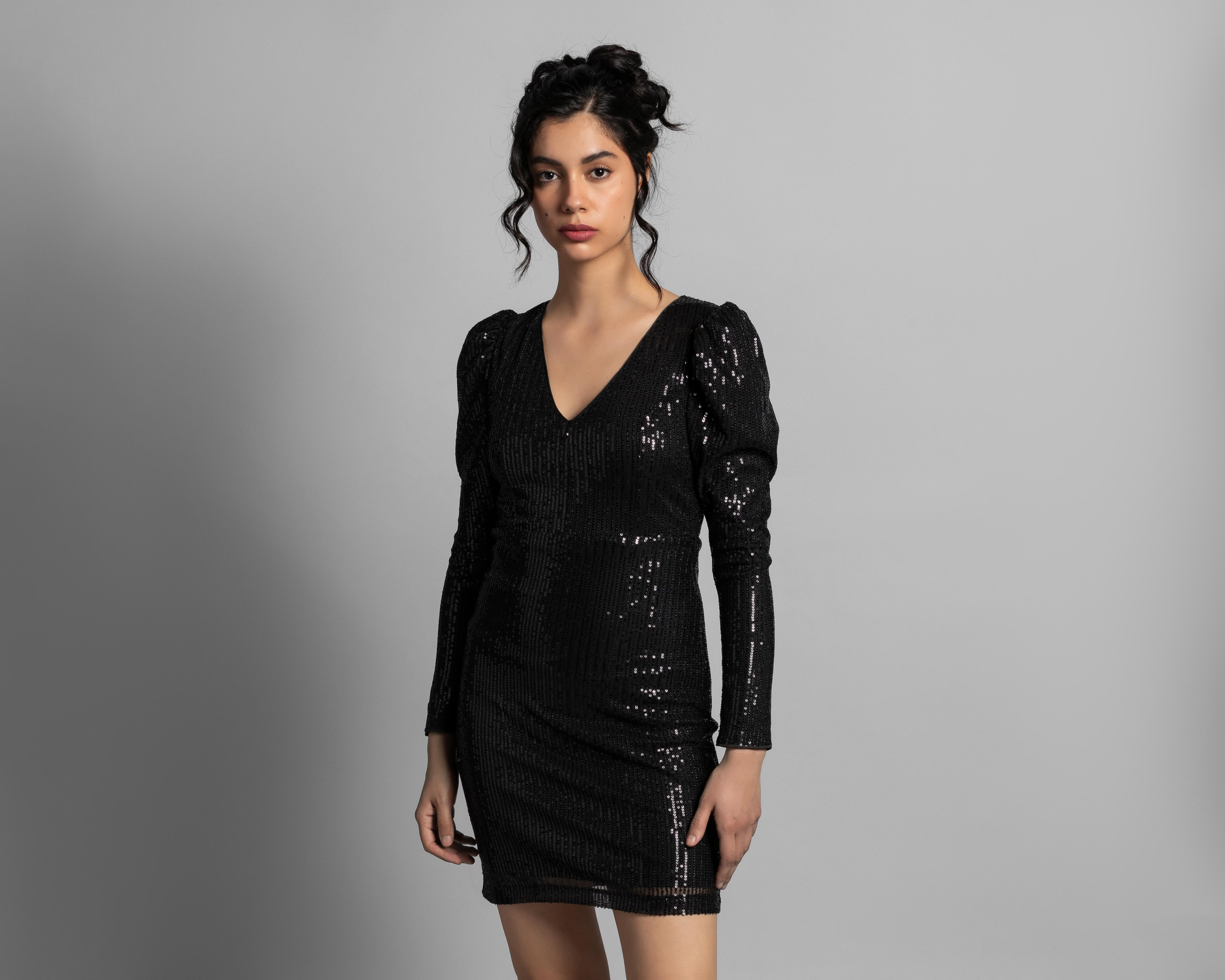 Vestido Thinner de Noche Negro con Lentejuelas