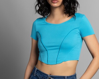Foto 4 | Playera Thinner Azul Manga Corta