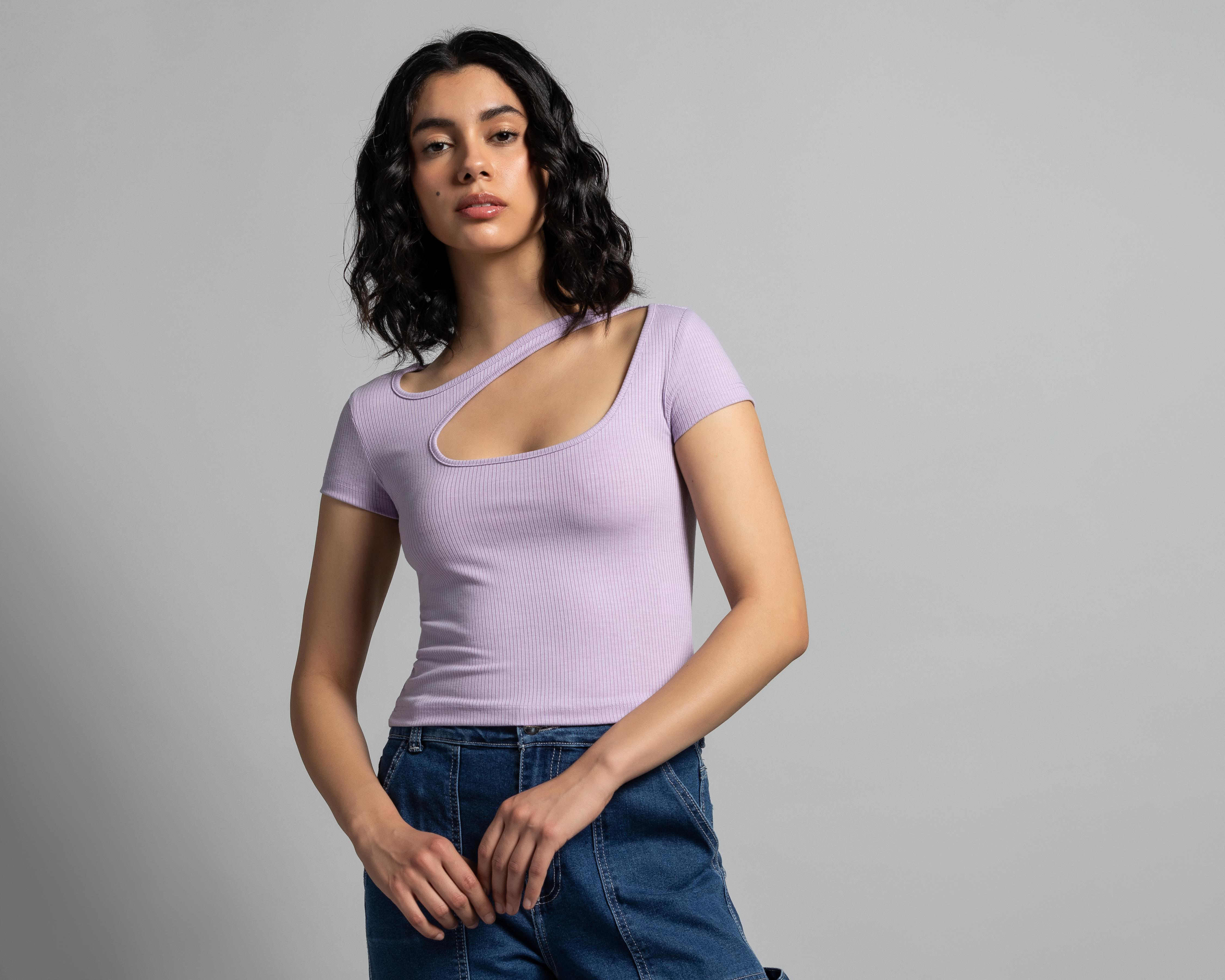 Foto 1 | Blusa Thinner Manga Corta Cuello Asimétrico