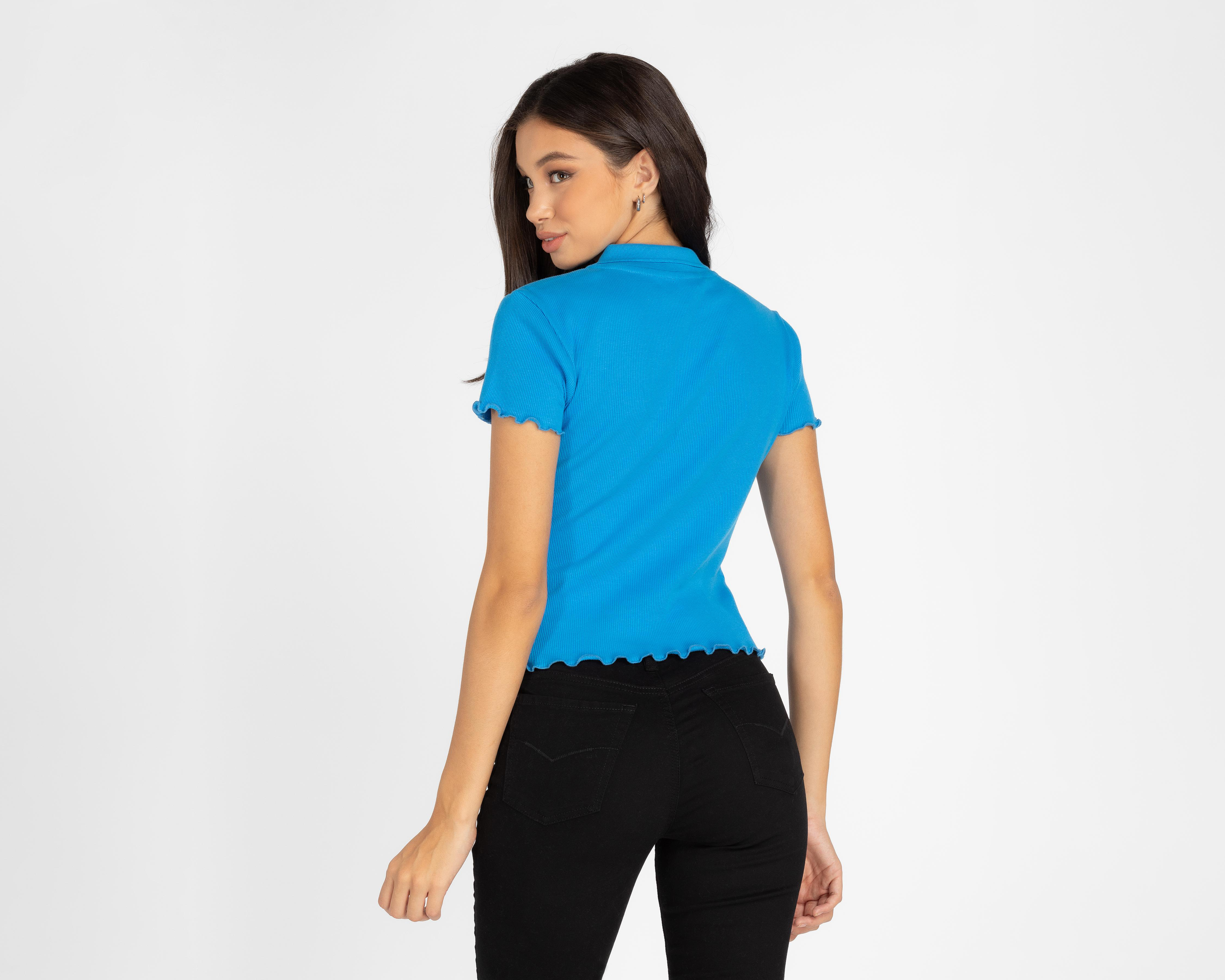 Foto 4 pulgar | Playera Refill Azul Tipo Polo
