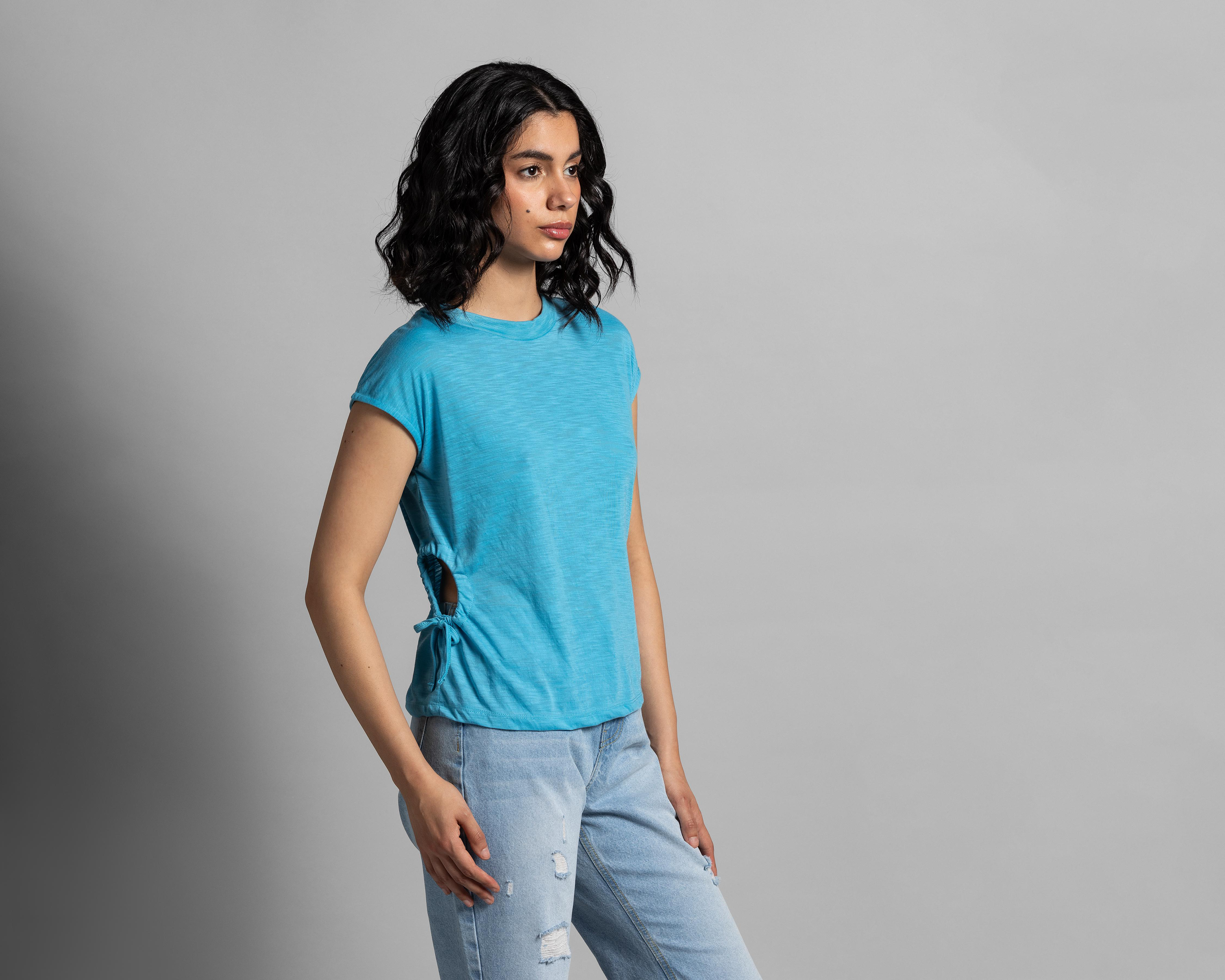 Foto 1 | Playera Thinner Azul con Aberturas