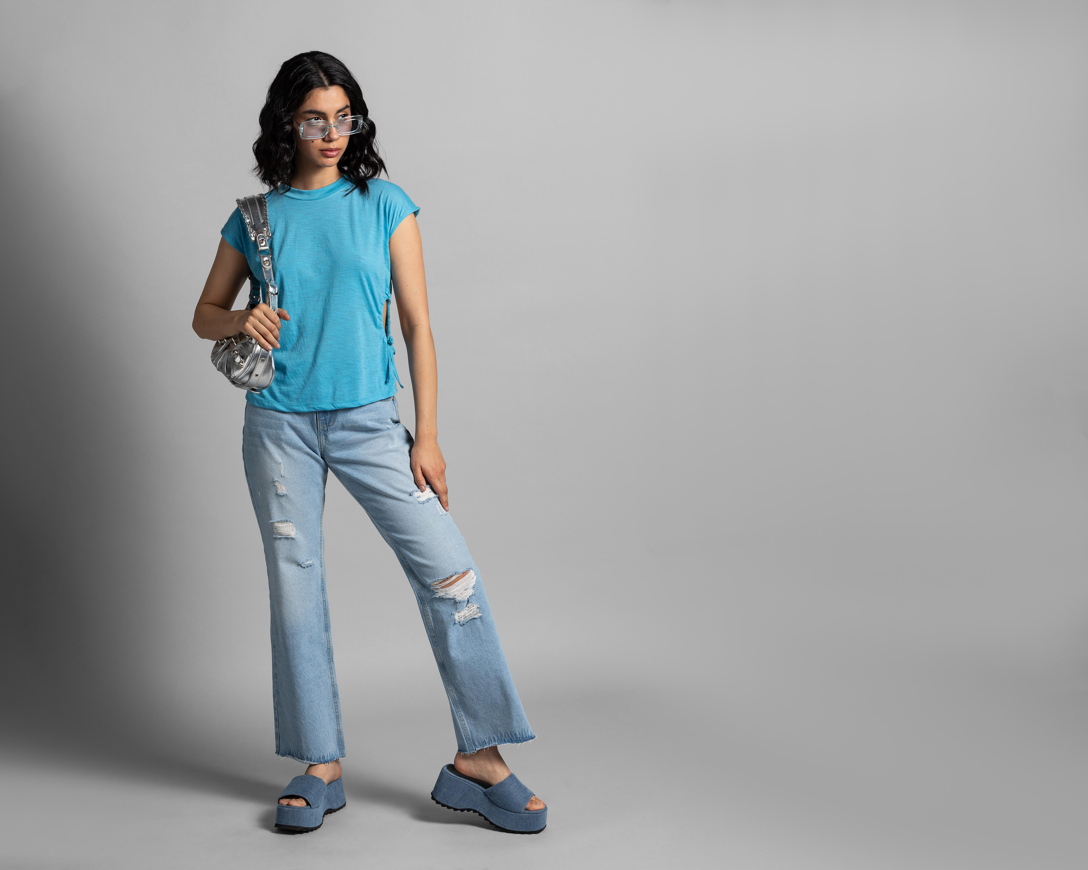 Foto 2 | Playera Thinner Azul con Aberturas