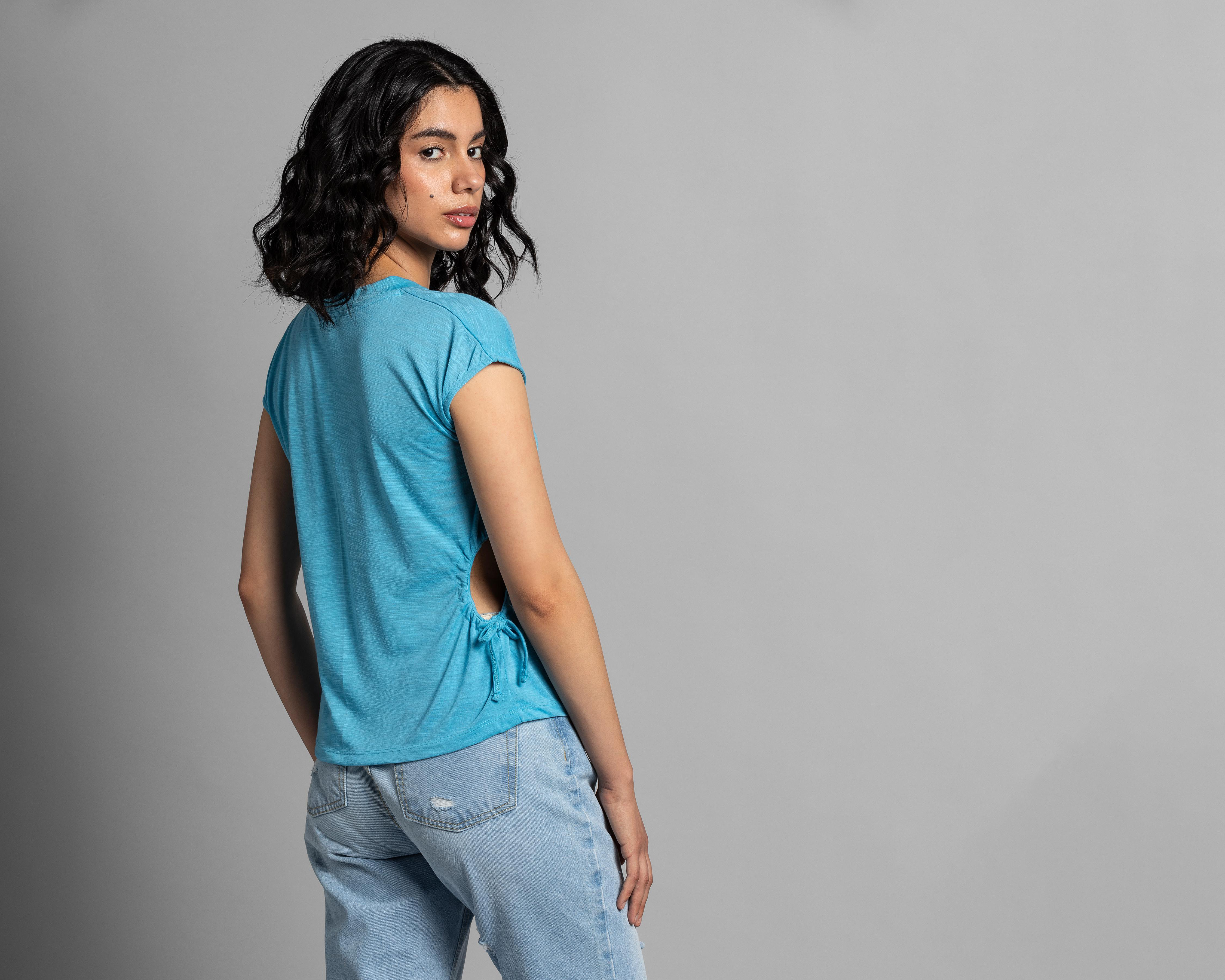 Foto 4 pulgar | Playera Thinner Azul con Aberturas