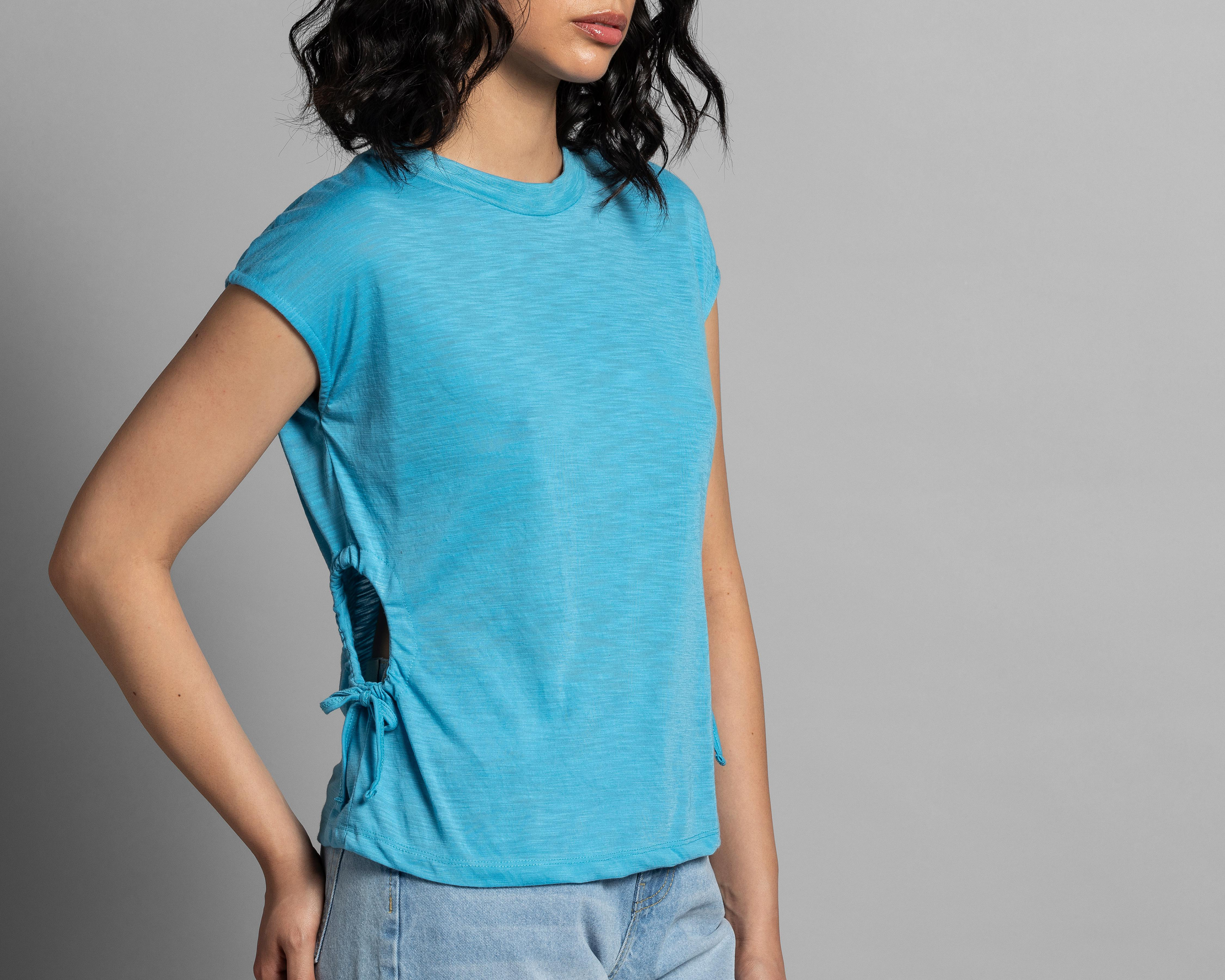 Foto 5 pulgar | Playera Thinner Azul con Aberturas