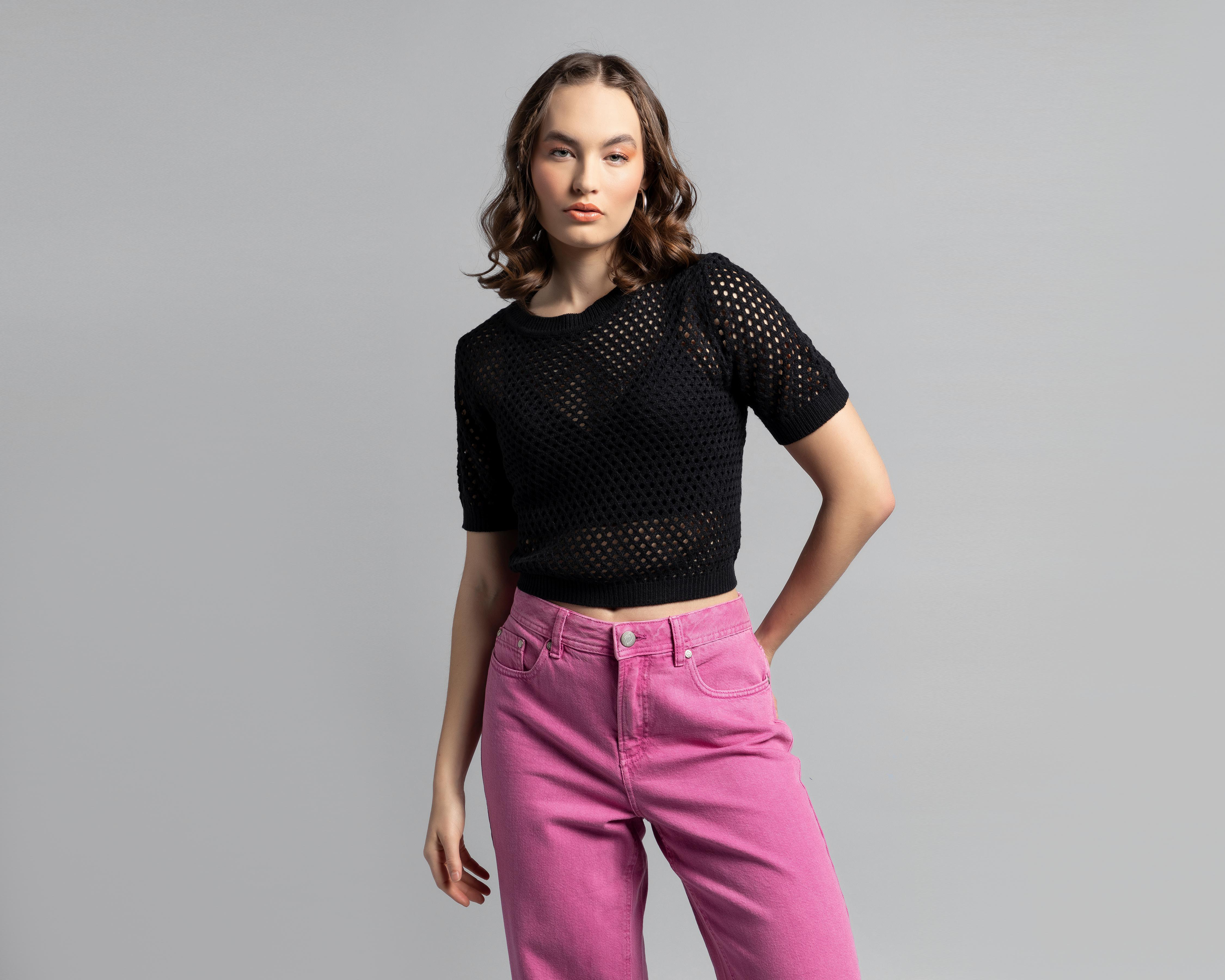 Blusa Thinner Manga Corta Tejida