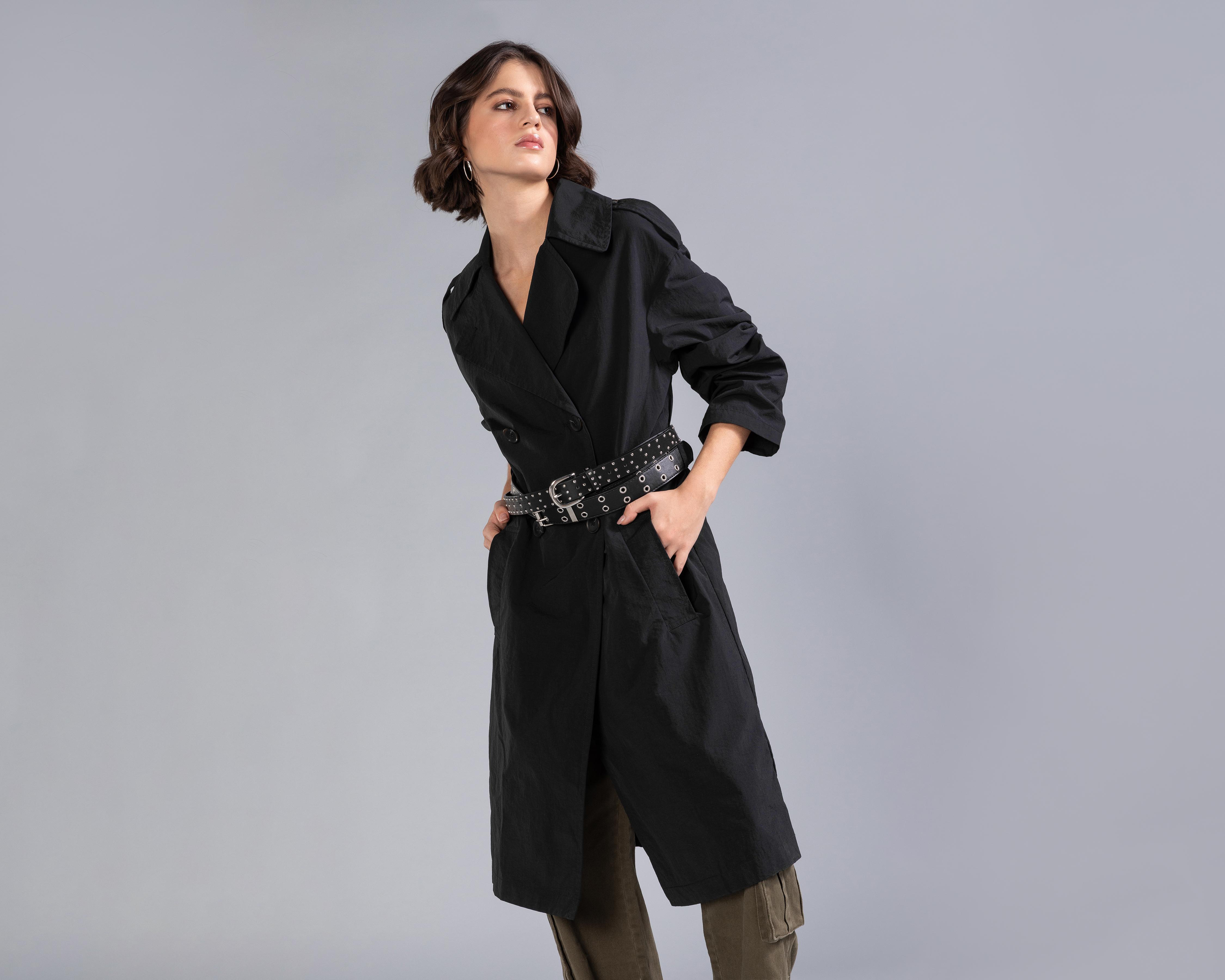 Foto 2 pulgar | Gabardina Negra Strona para Mujer