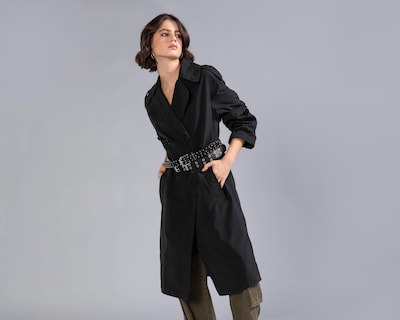 Foto 1 | Gabardina Negra Strona para Mujer