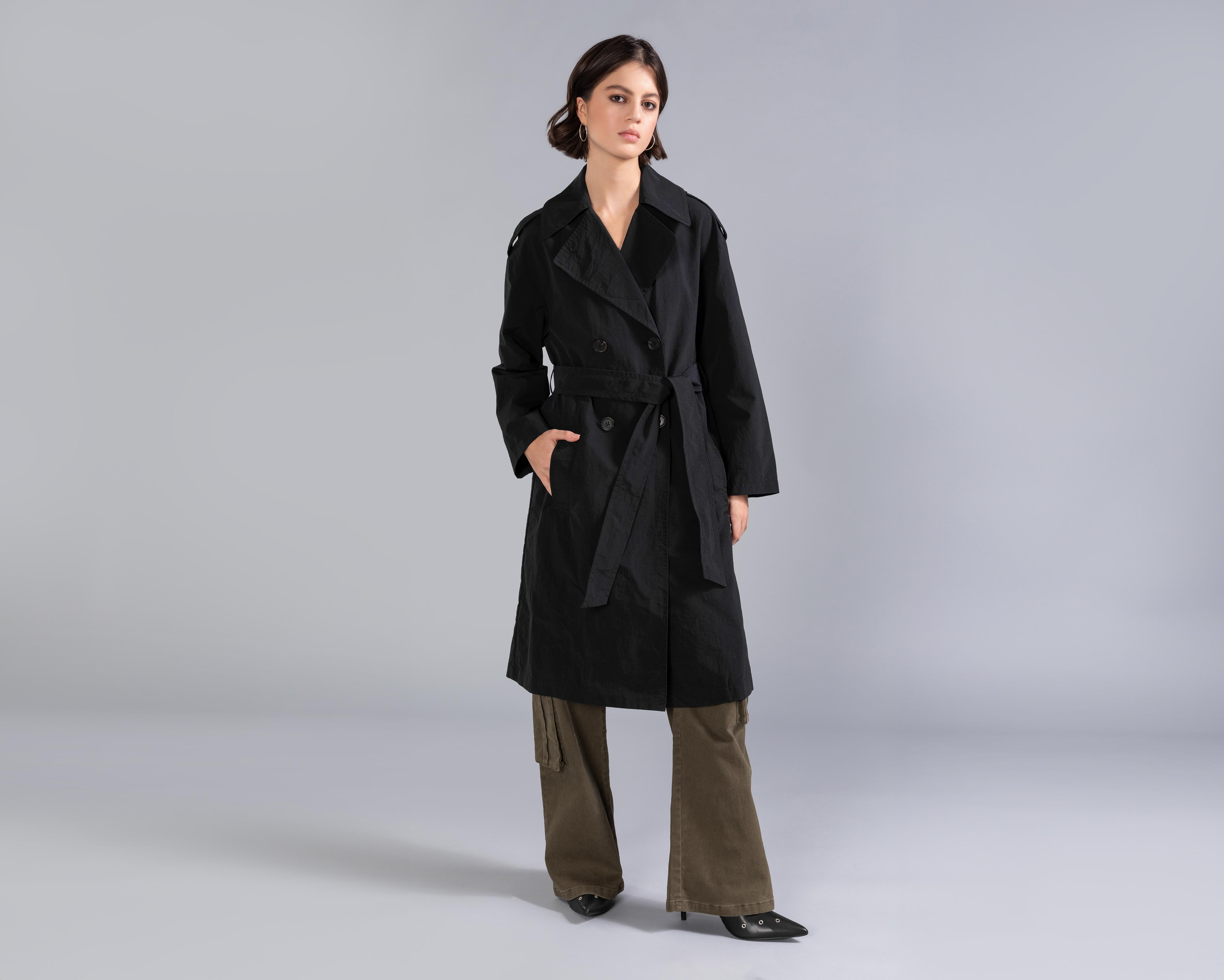 Foto 3 pulgar | Gabardina Negra Strona para Mujer