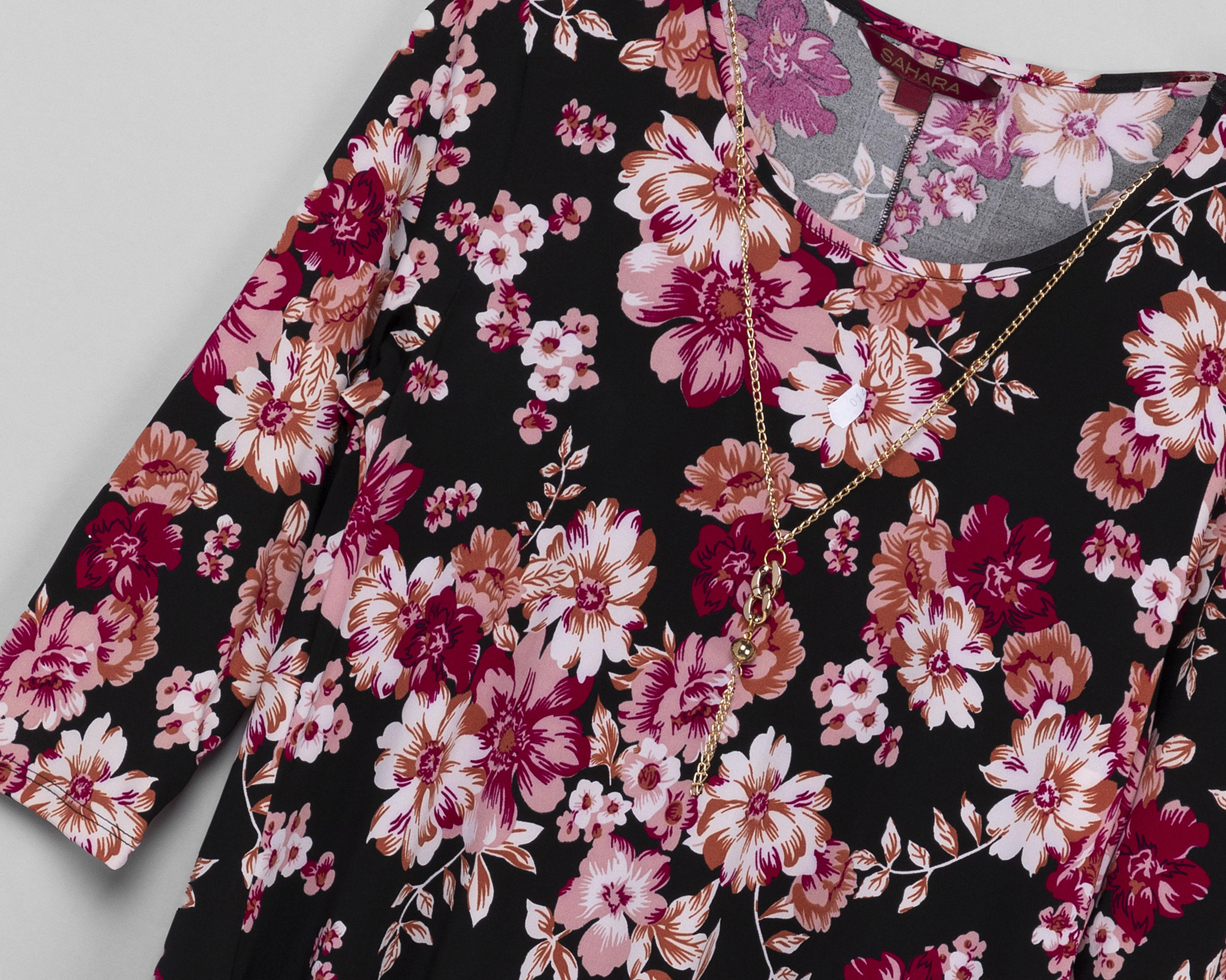 Foto 4 pulgar | Vestido Sahara Casual Manga 3/4 con Collar Estampado Floral
