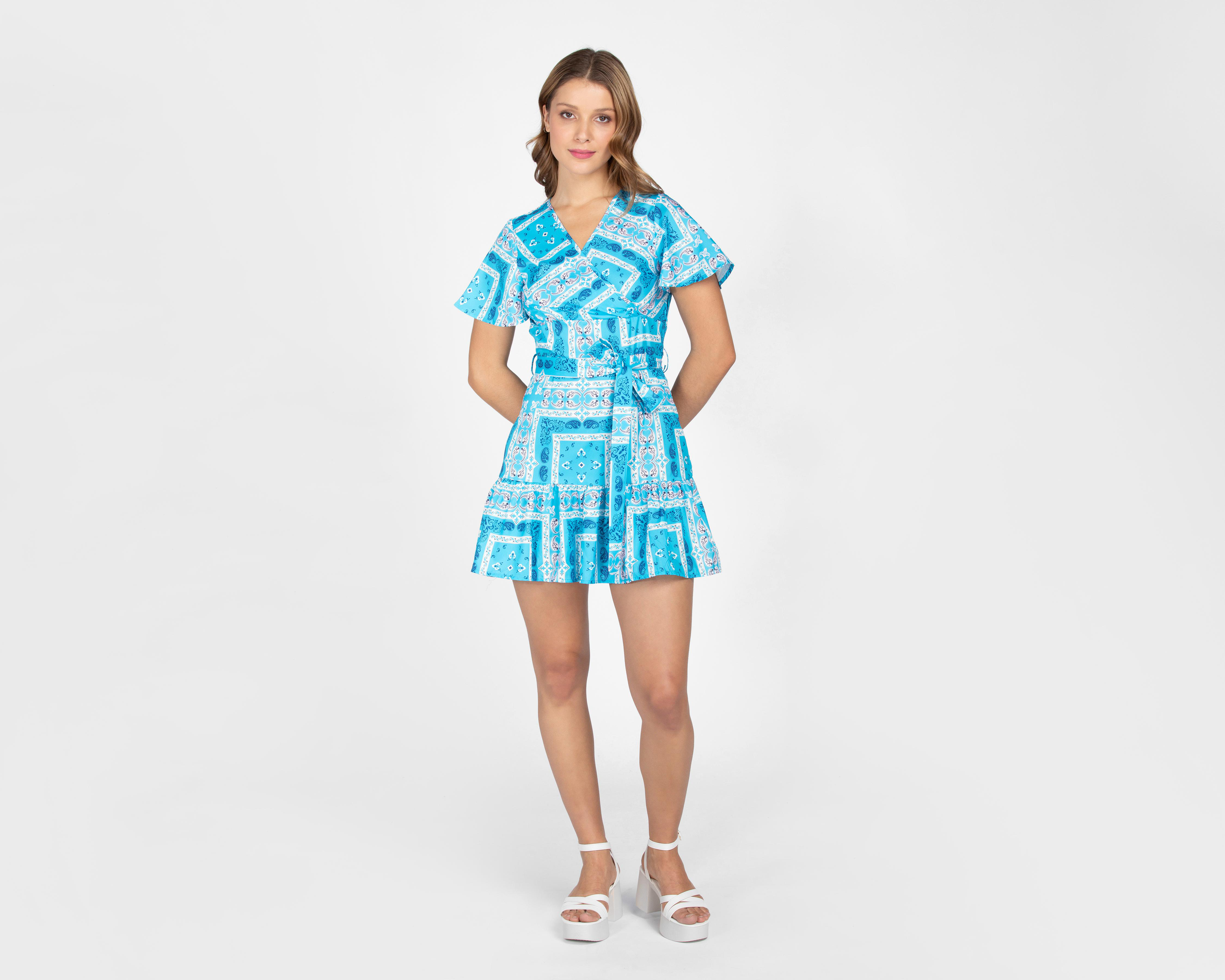 Vestido Sahara Casual Corto Azul con Estampado