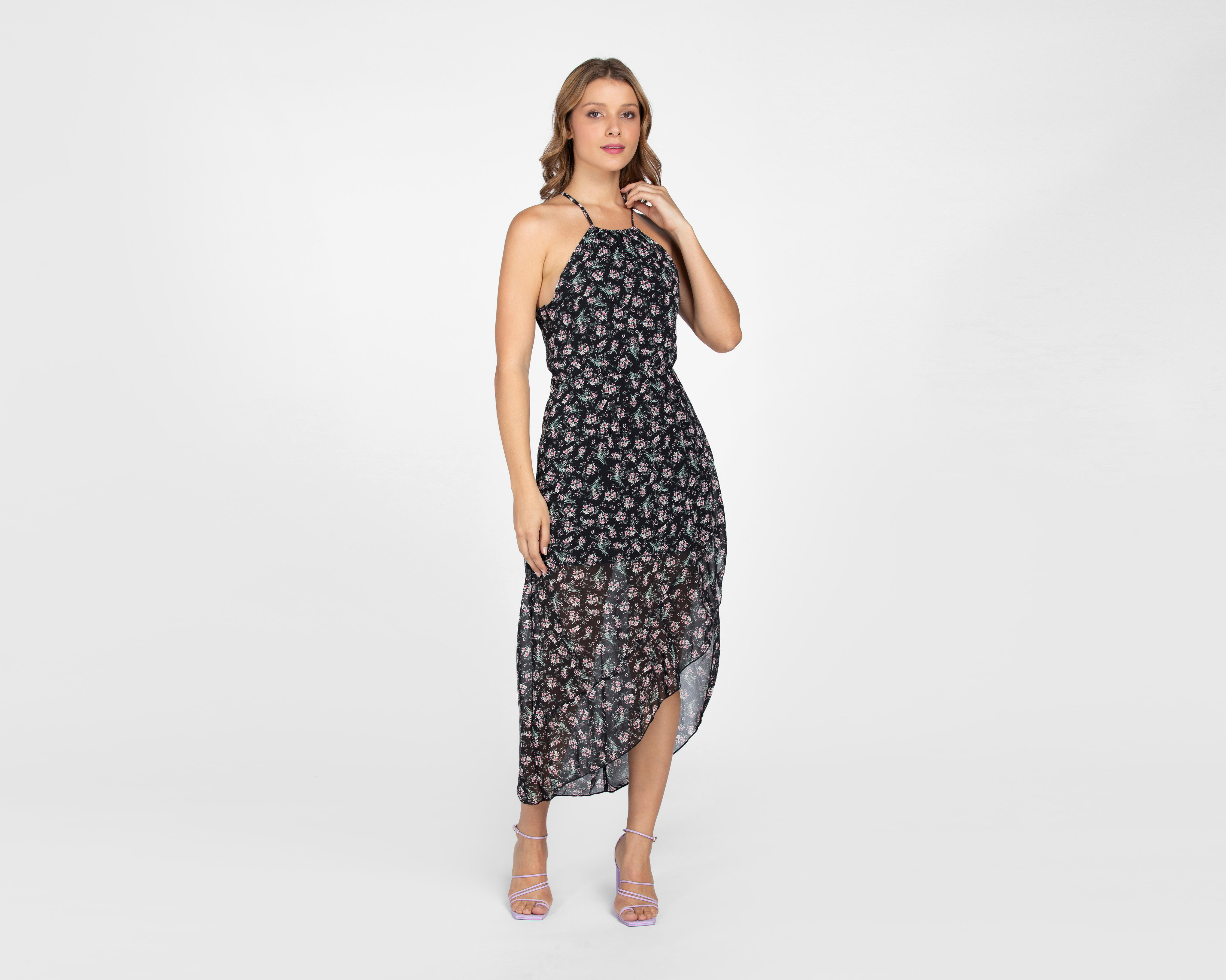 Vestido Sahara Casual Cuello Halter con Estampado Floral