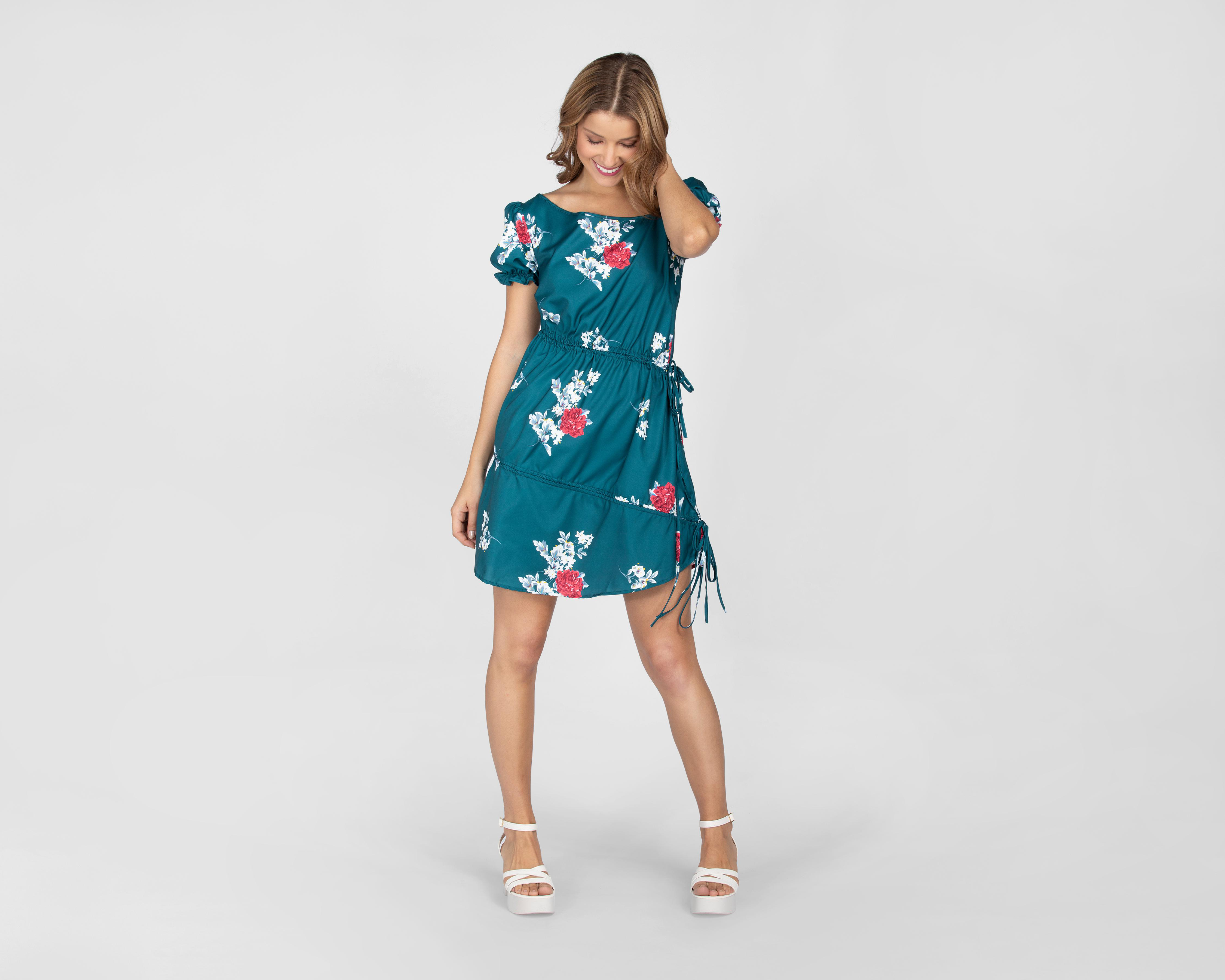 Vestido Sahara Casual Corto Verde Estampado Floral