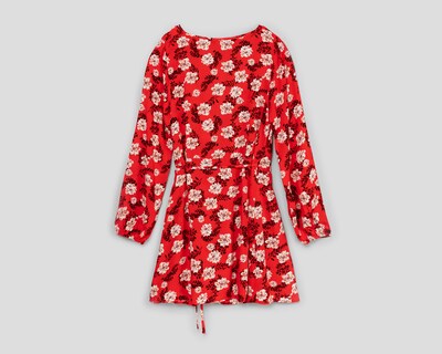 Foto 2 | Vestido Refill Casual Escote Cruzado Rojo con Estampado Floral