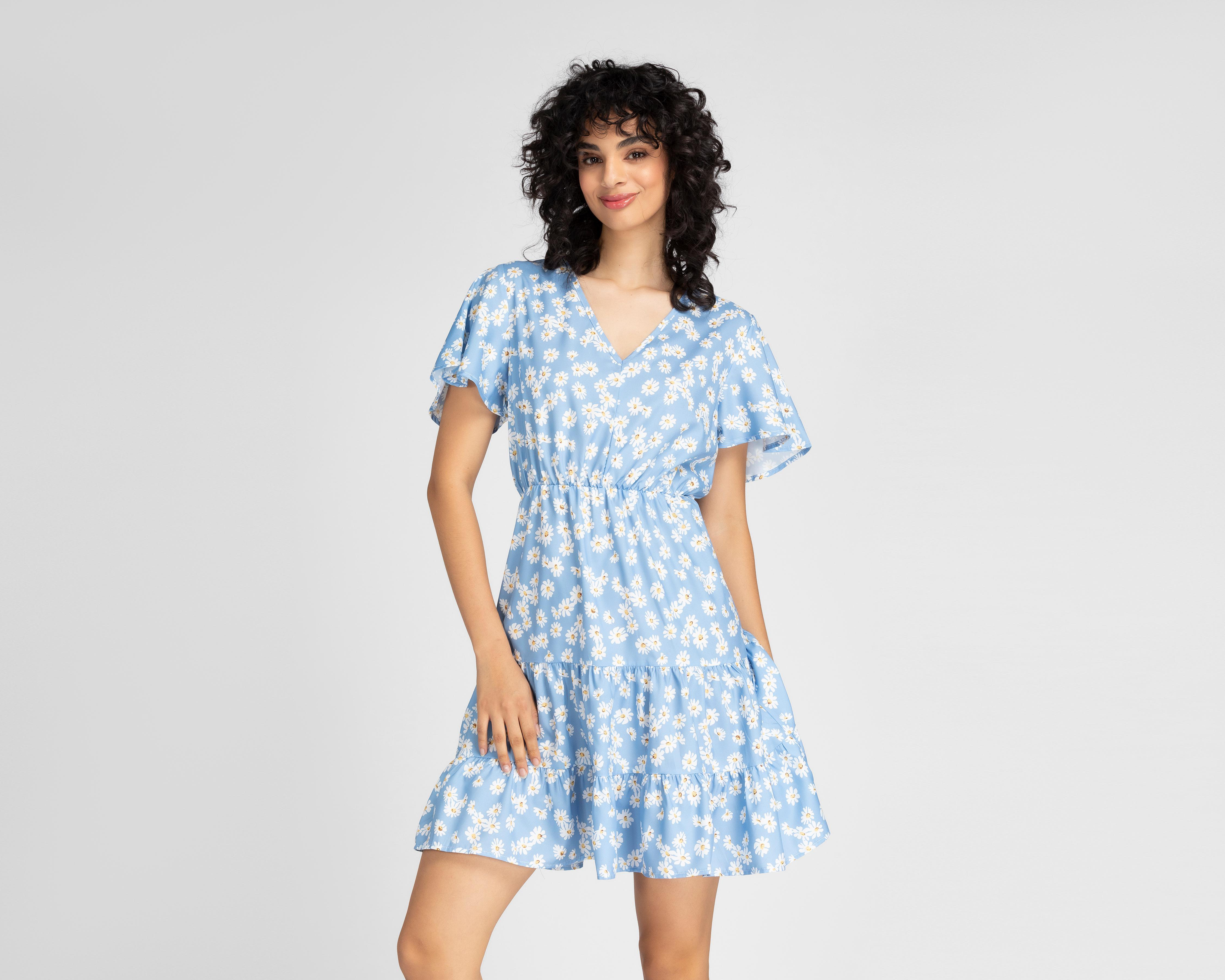 Foto 4 pulgar | Vestido Refill Casual Azul con Miniprint de Margaritas
